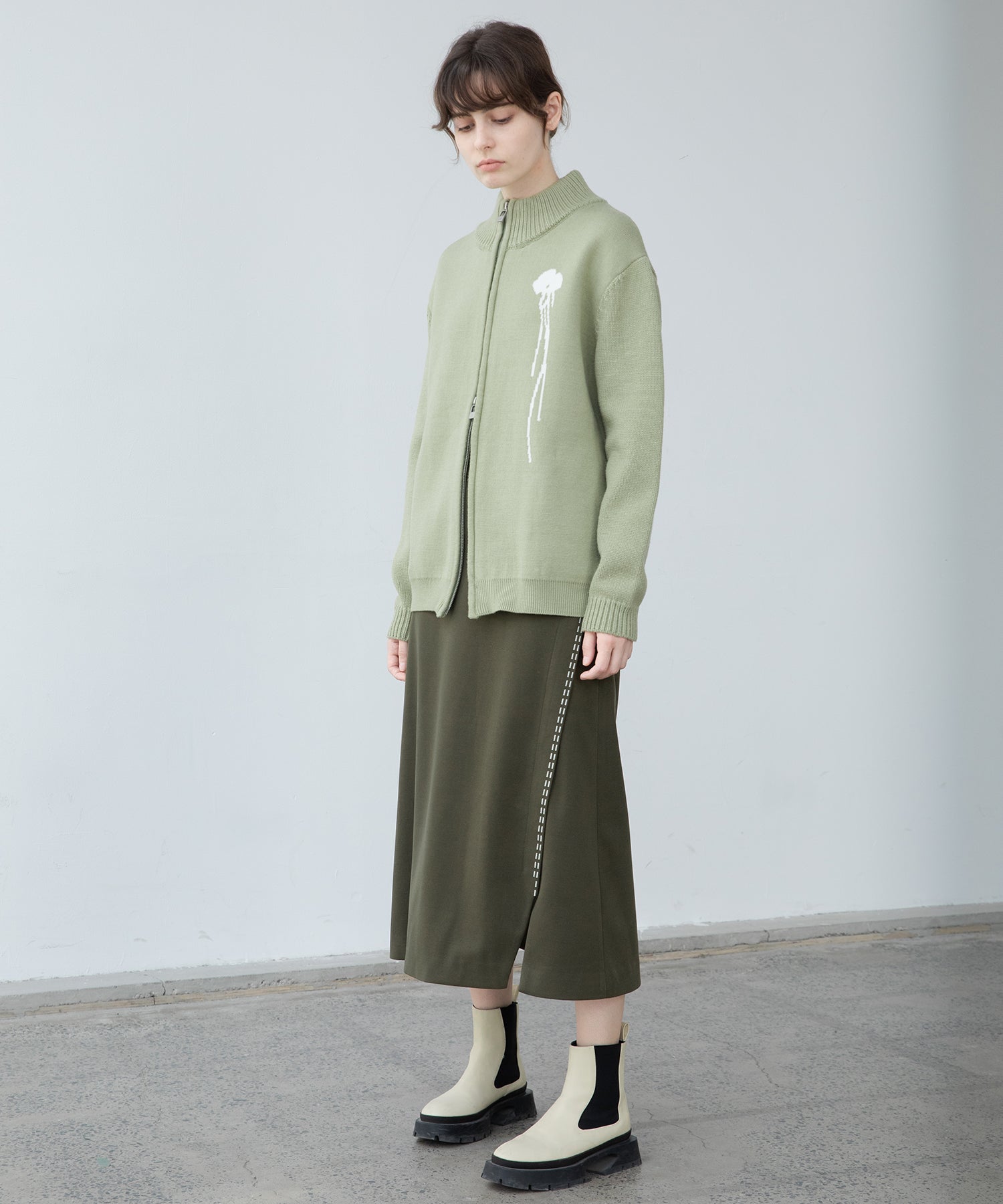 Color scheme stitch wrap design semi-flare skirt
