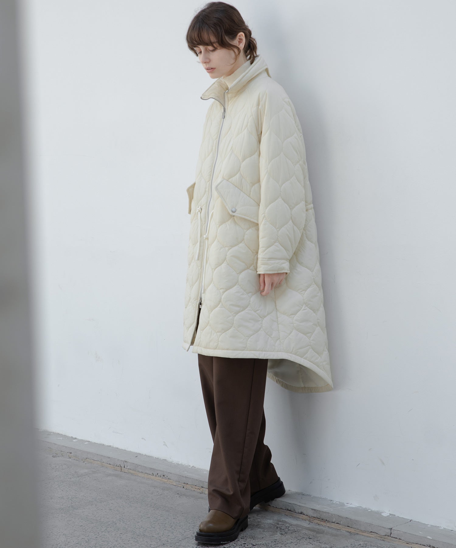 Irregular hem oversized volume quilted long coat
