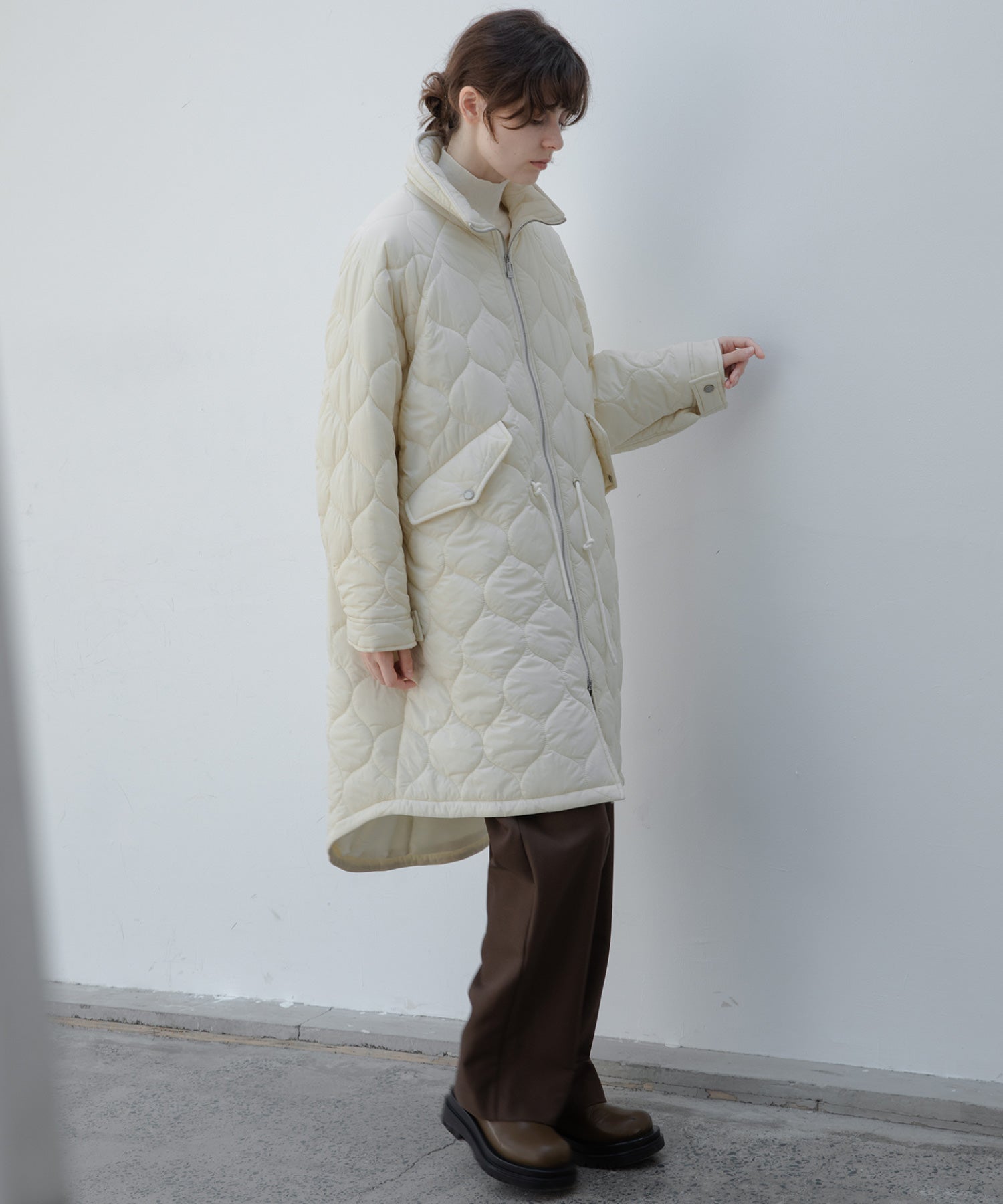 Irregular hem oversized volume quilted long coat