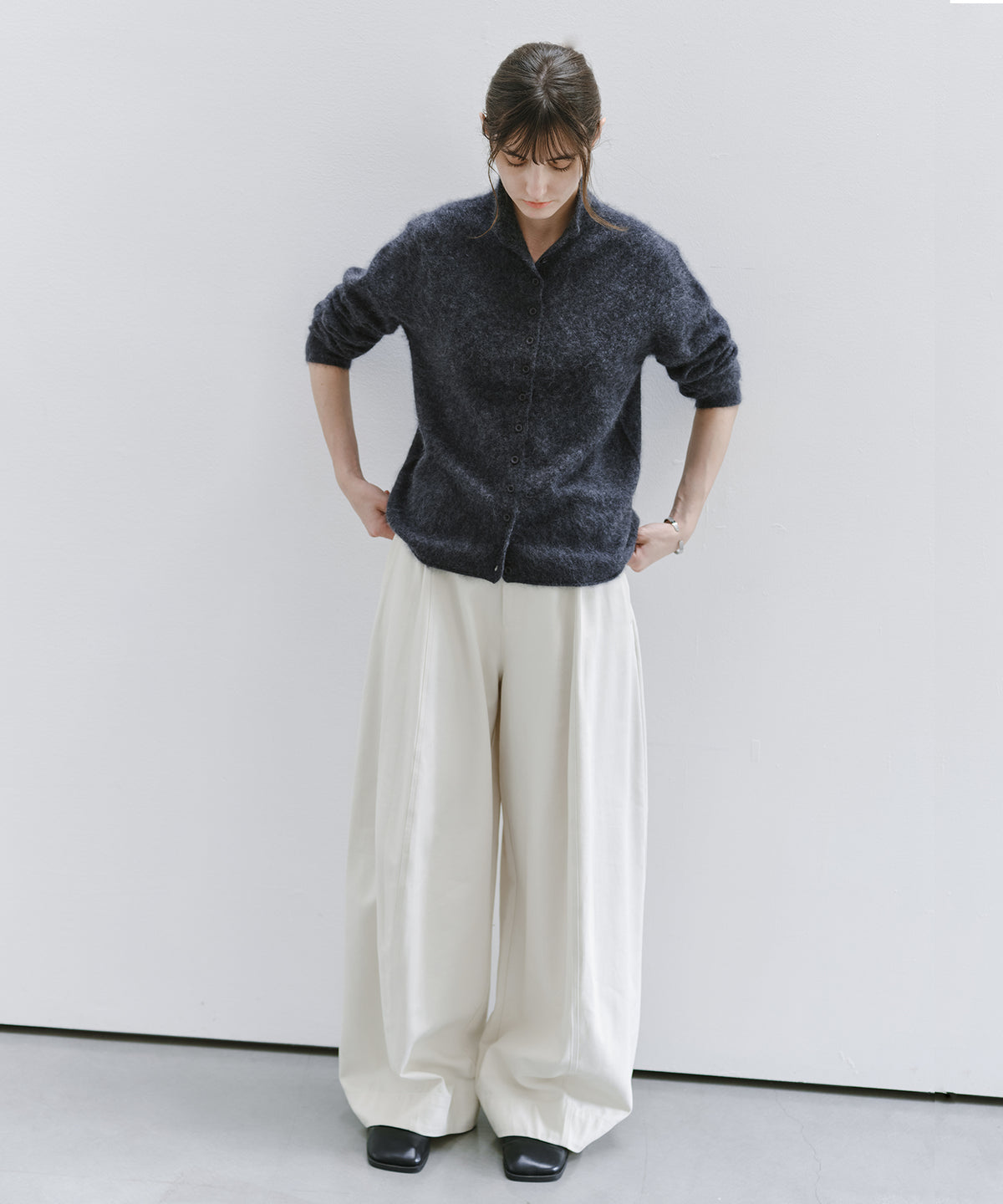 Brushed Cashmere-Blend High Neck Knit Cardigan
