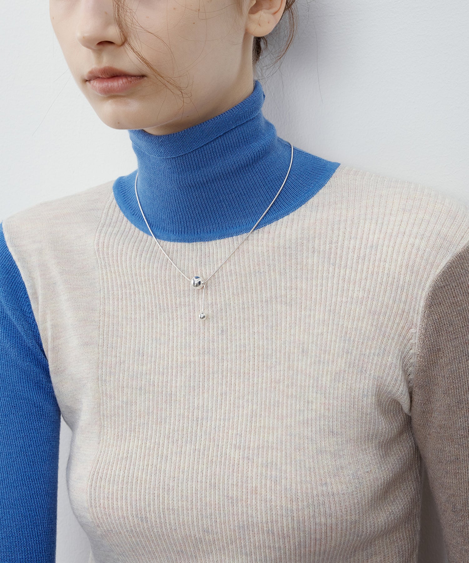Bicolor High Neck Wool Knit Top