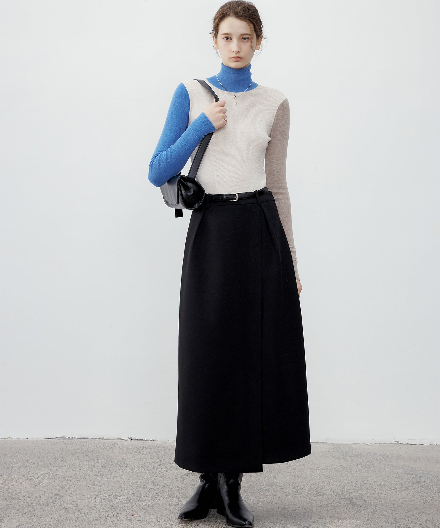 Bicolor High Neck Wool Knit Top