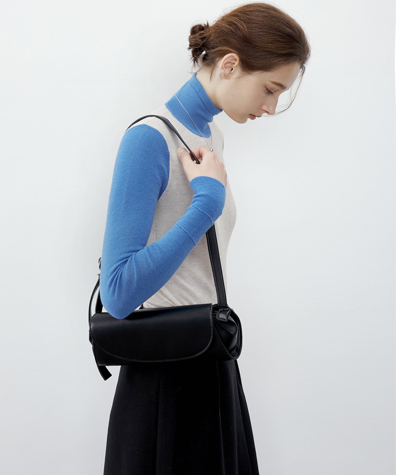 Bicolor High Neck Wool Knit Top