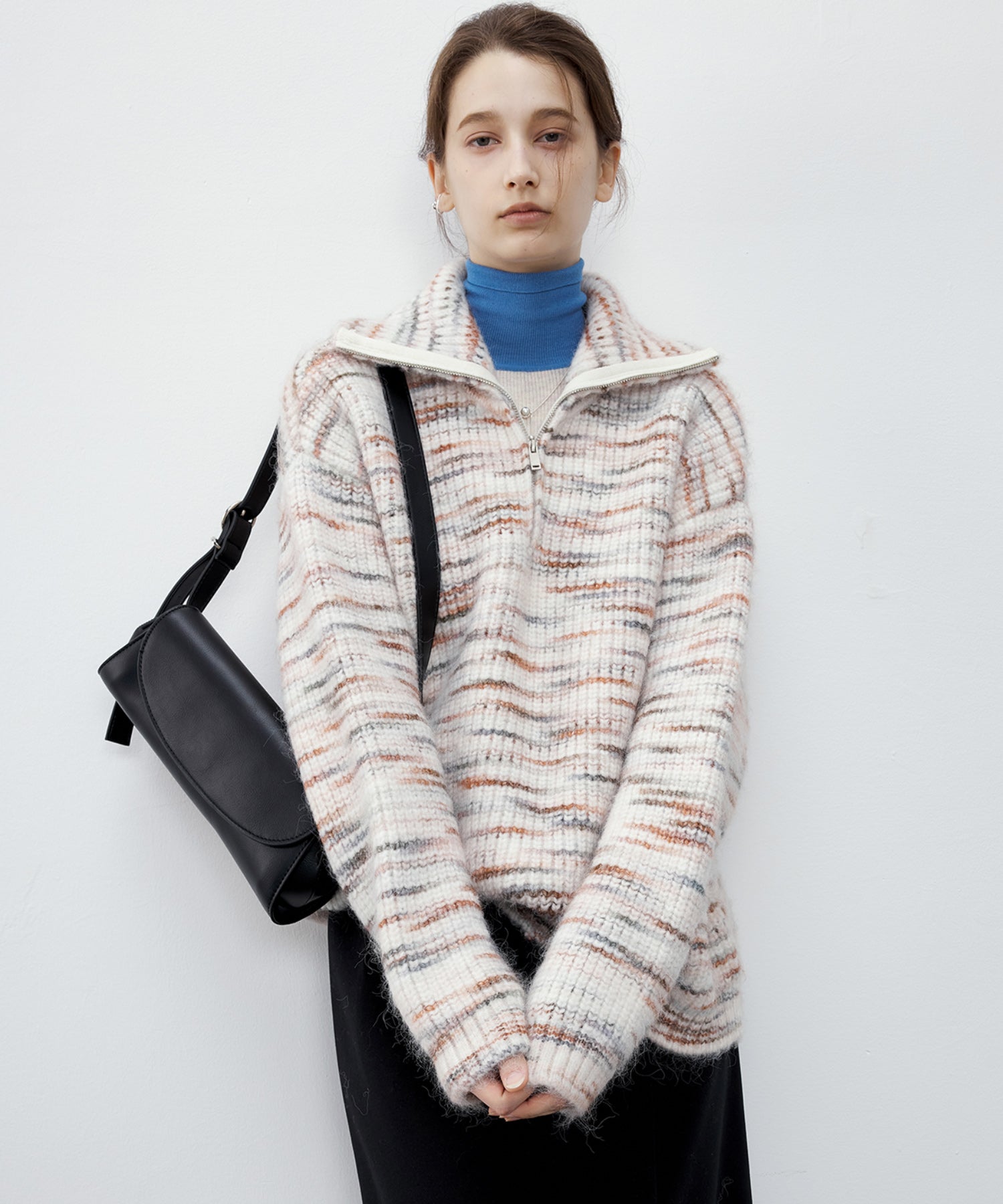 Bicolor High Neck Wool Knit Top