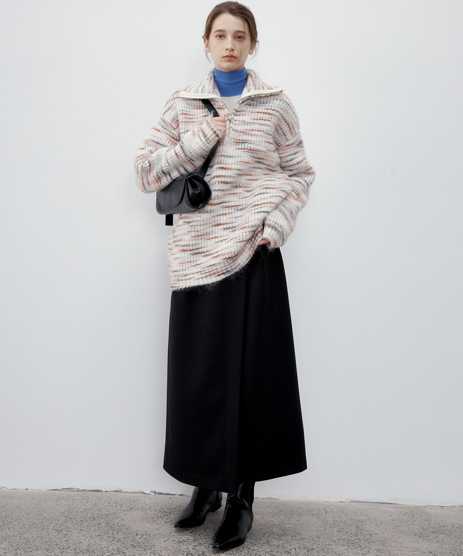 Bicolor High Neck Wool Knit Top