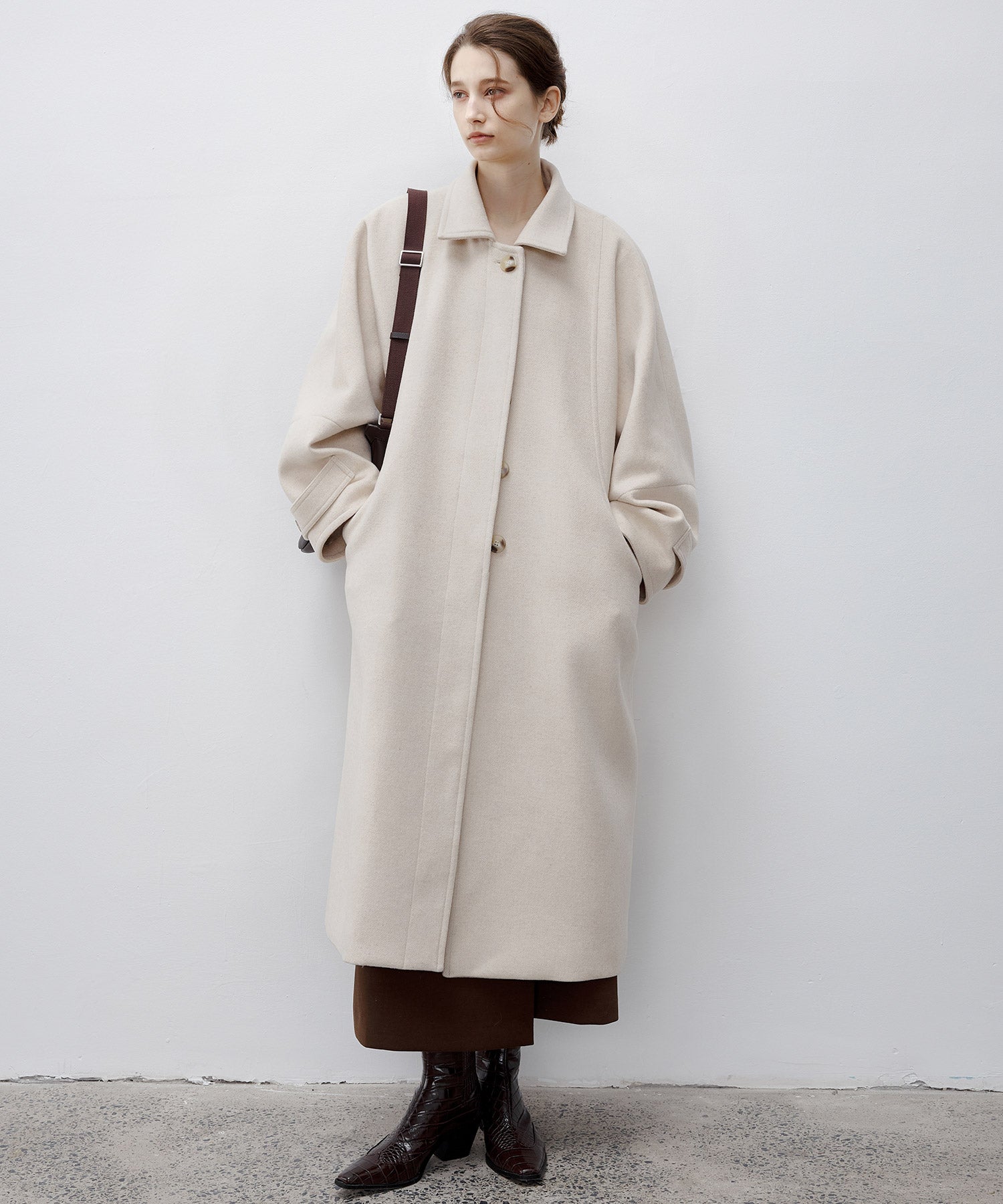 Double-Face Wool Cocoon Coat with Batwing Sleeves