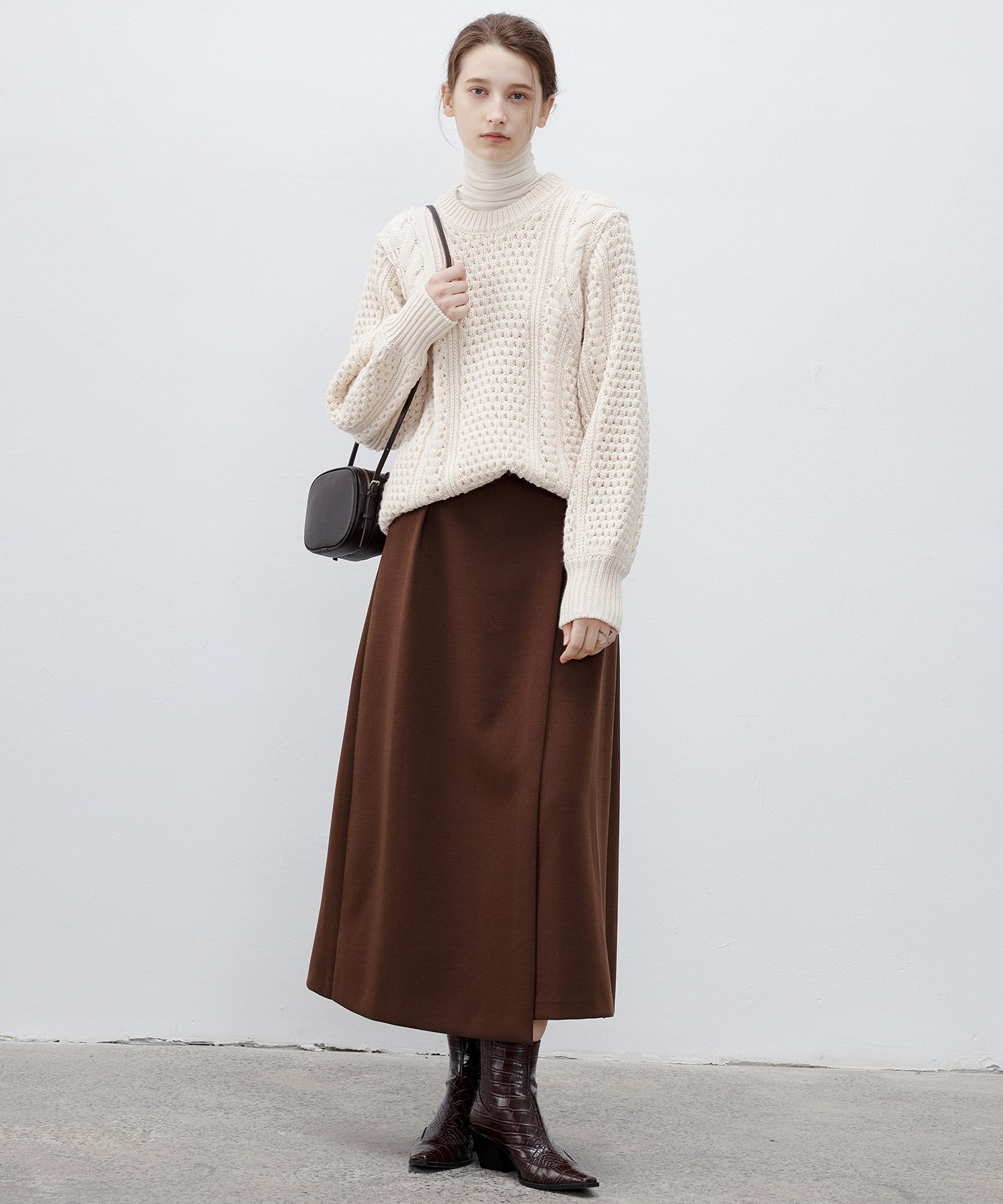 Textured Wool Blend Aran Sweater