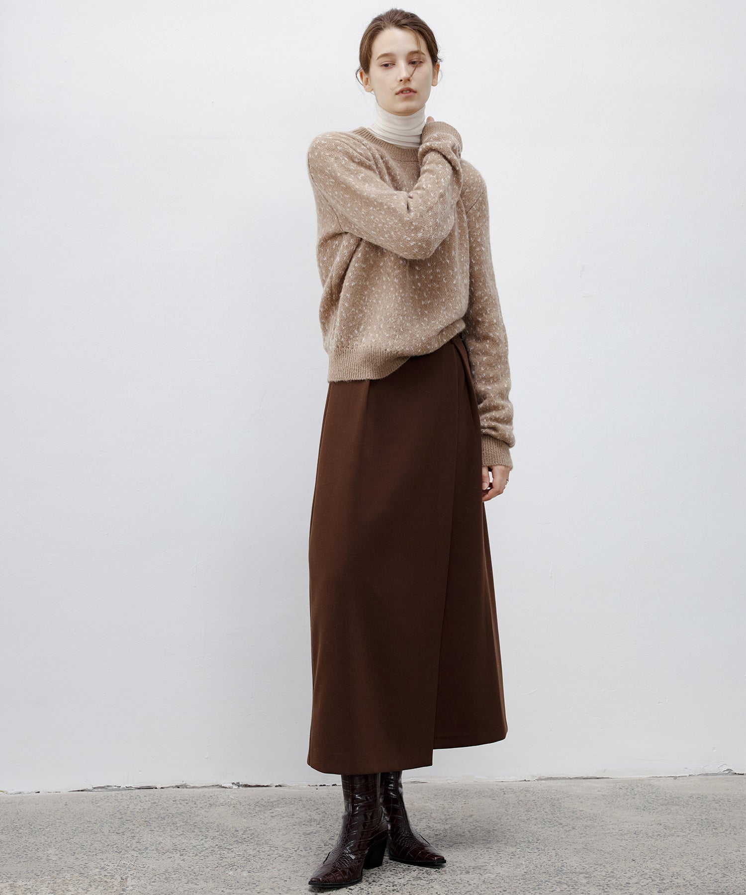 Wool Blend Jacquard Crew Neck Sweater