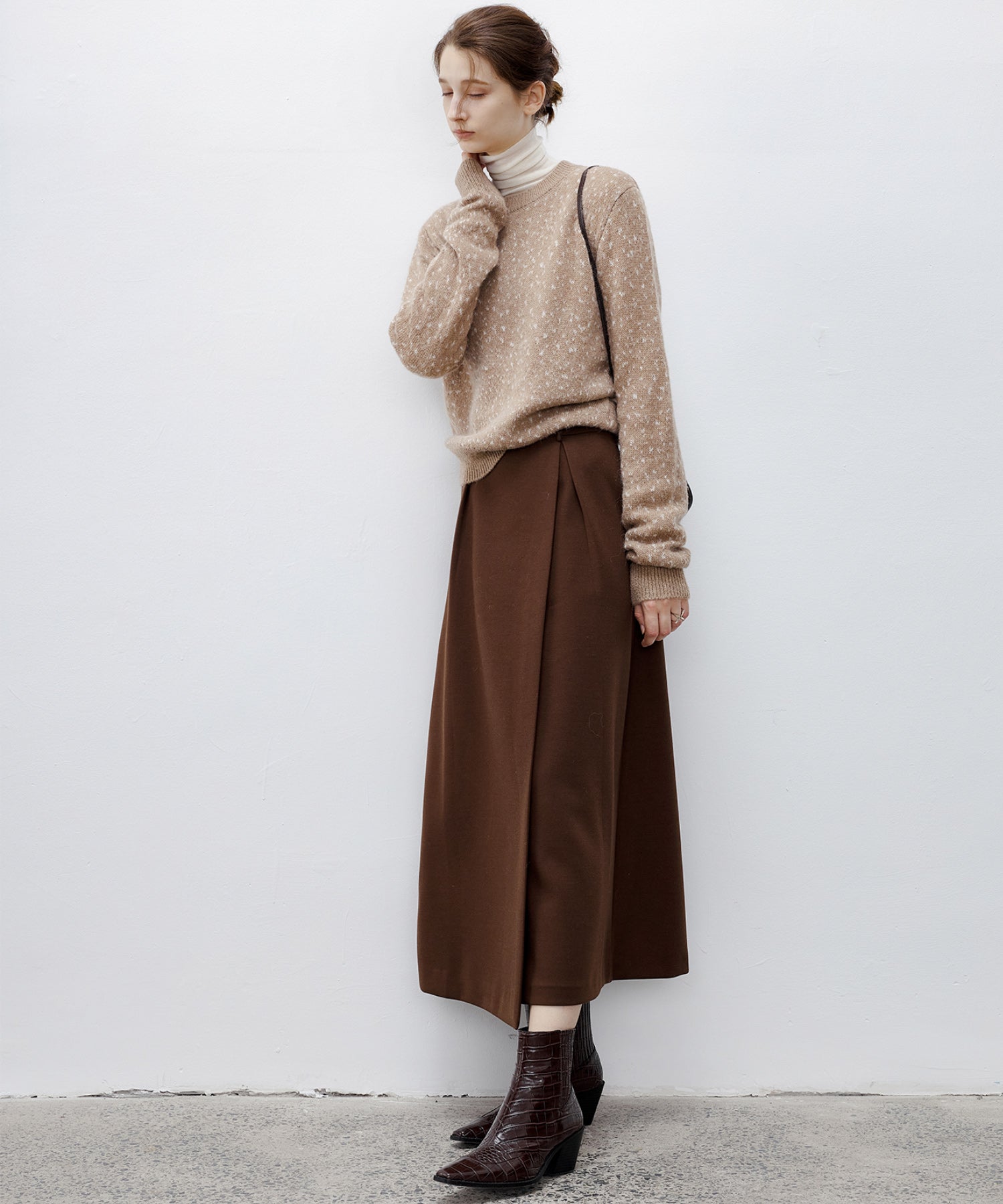 Wool Blend Jacquard Crew Neck Sweater