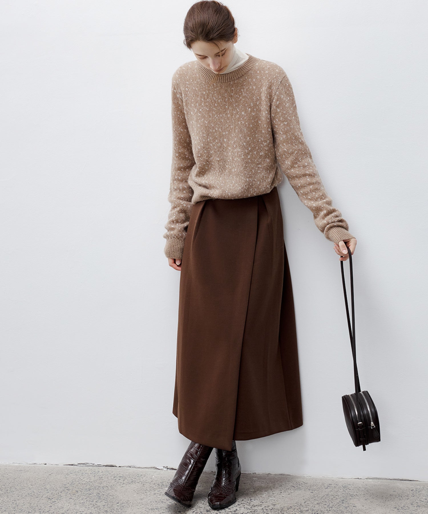 Wool Blend Jacquard Crew Neck Sweater