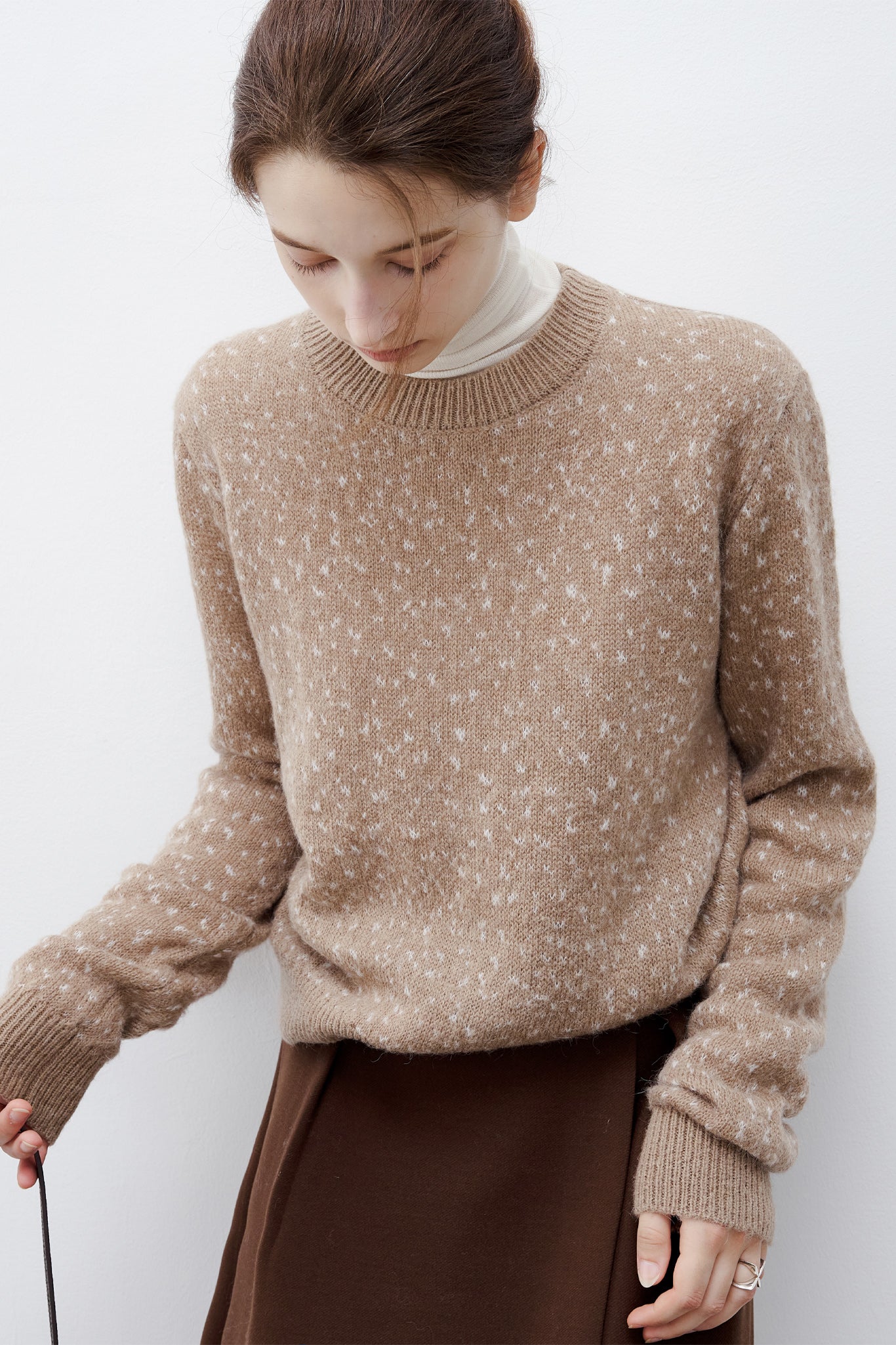 Wool Blend Jacquard Crew Neck Sweater