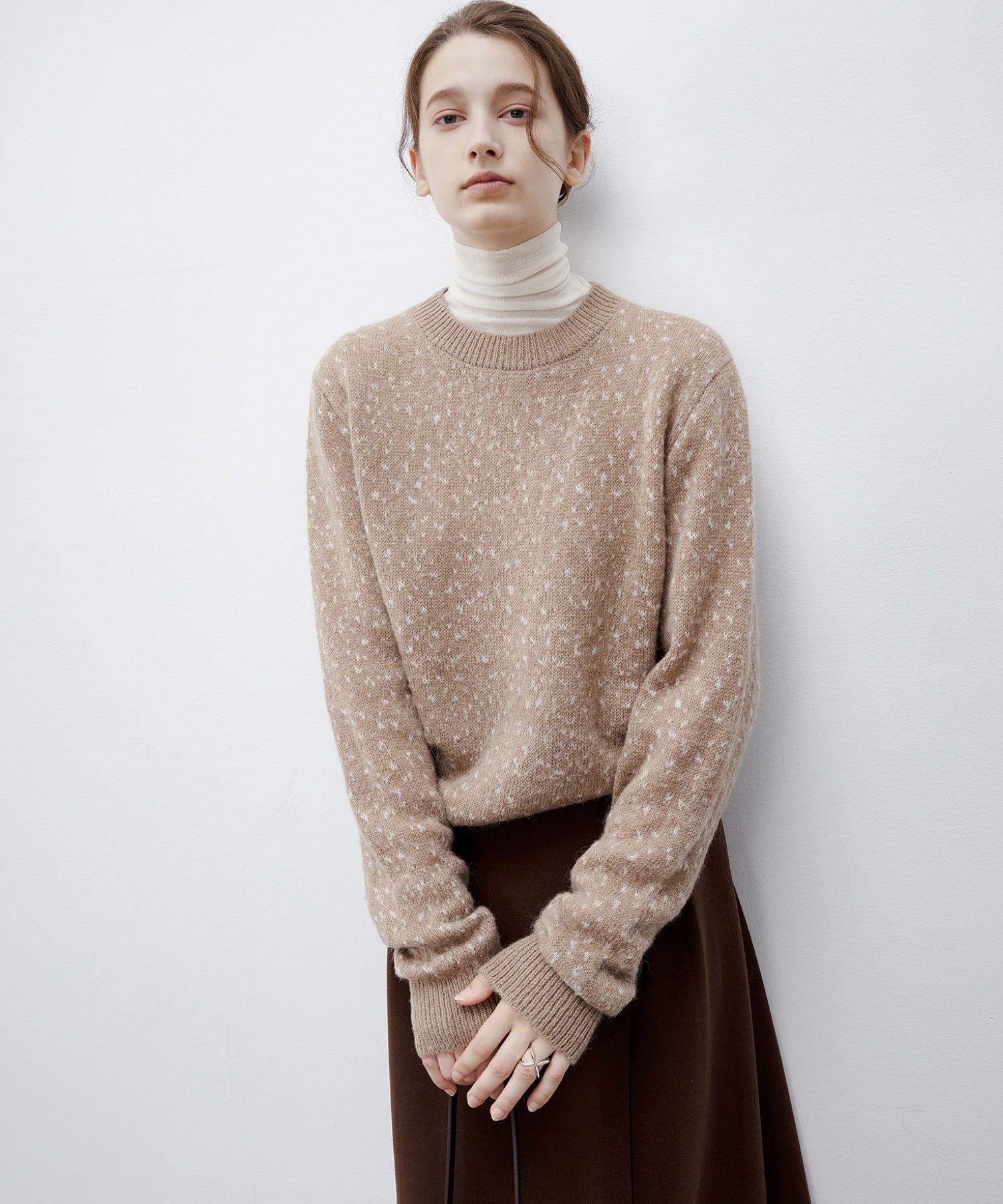 Wool Blend Jacquard Crew Neck Sweater