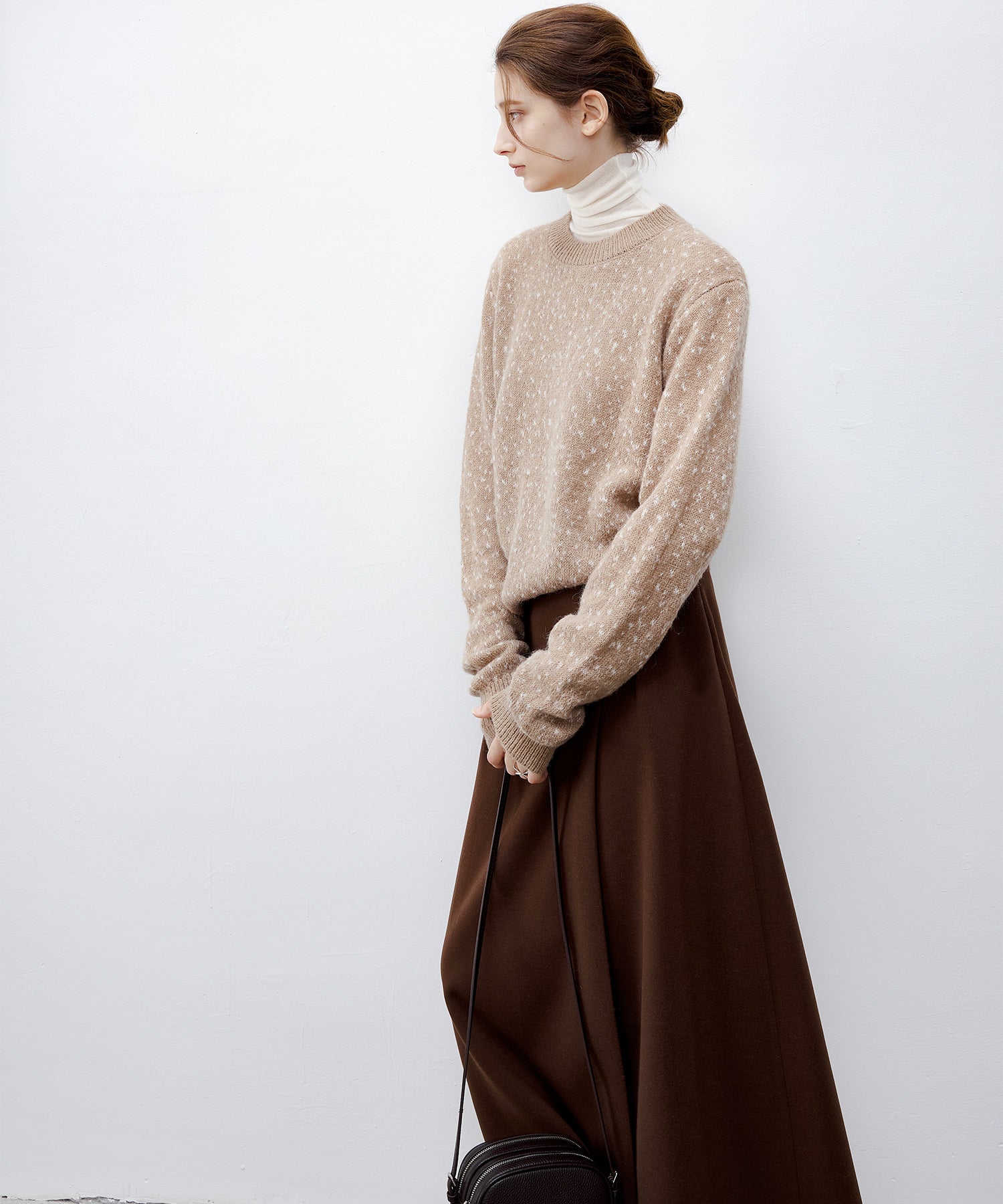 Wool Blend Jacquard Crew Neck Sweater