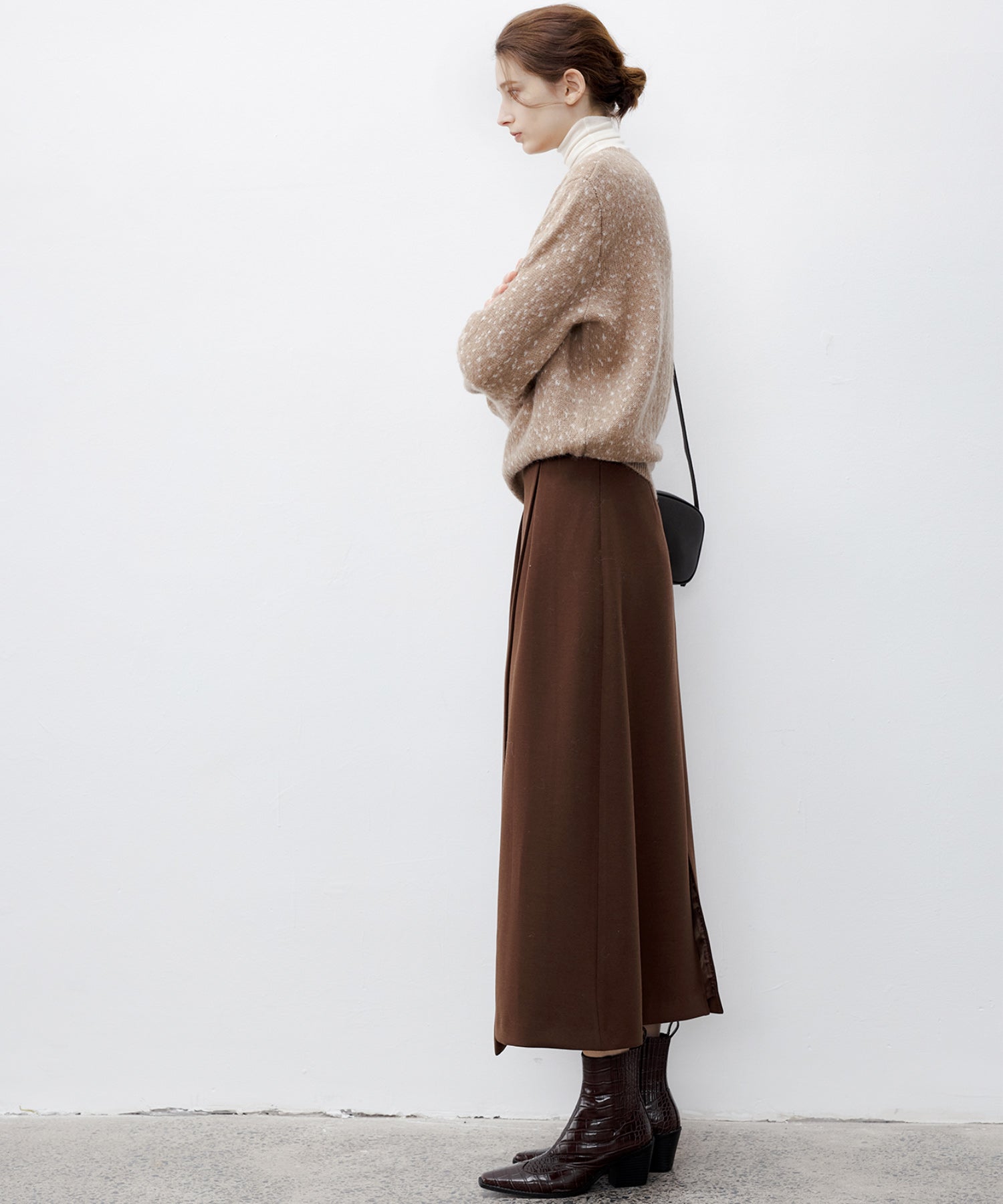 Wool Blend Jacquard Crew Neck Sweater