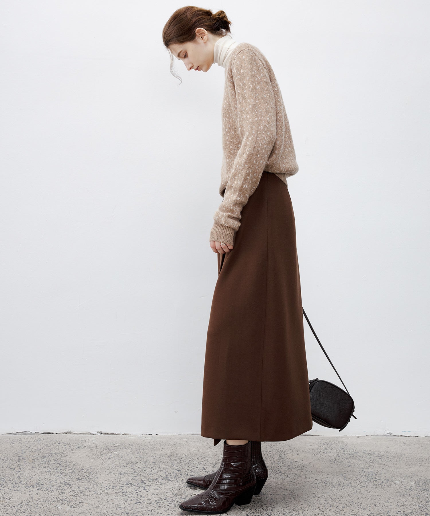 Wool Blend Jacquard Crew Neck Sweater