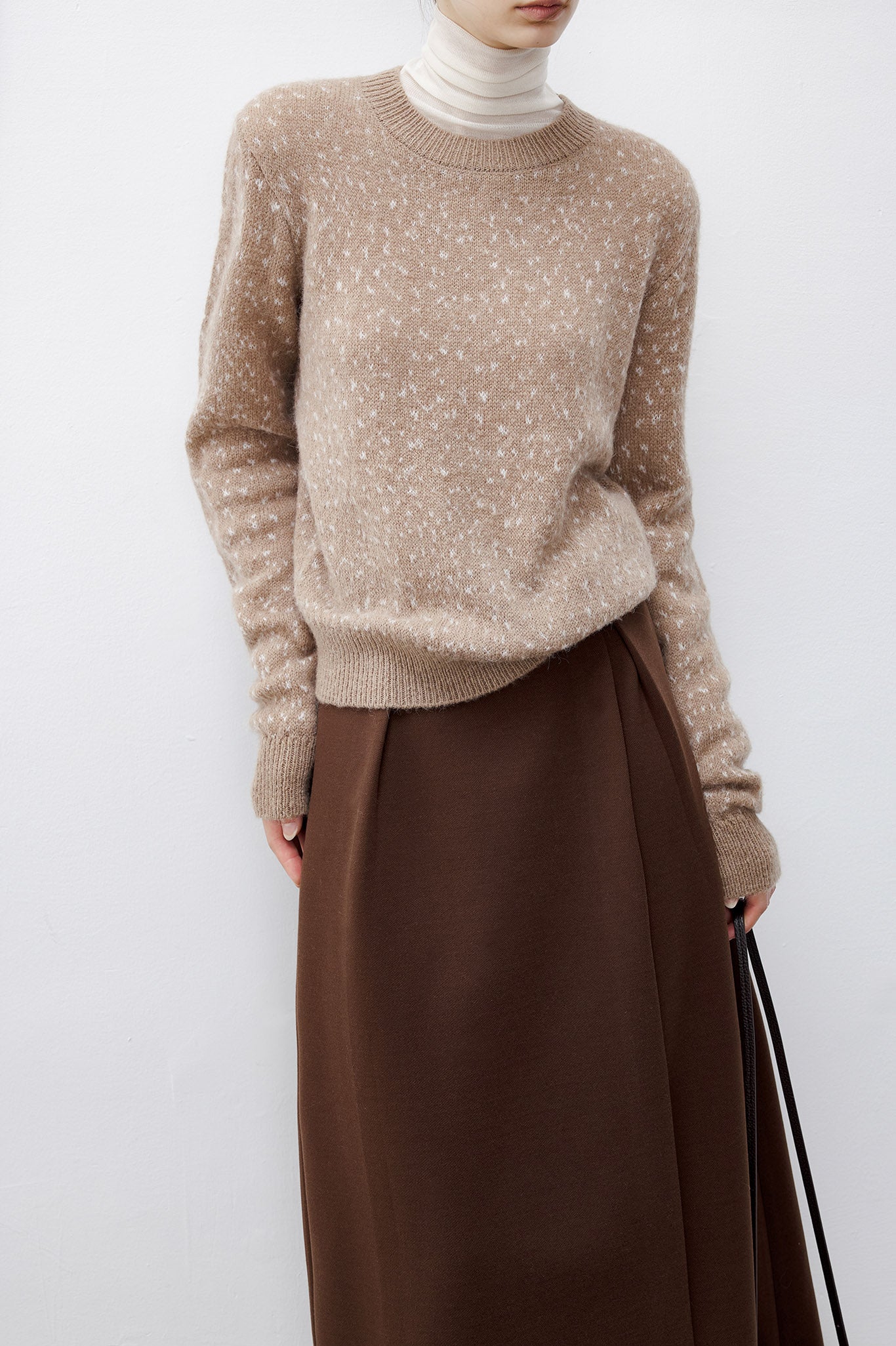 Wool Blend Jacquard Crew Neck Sweater