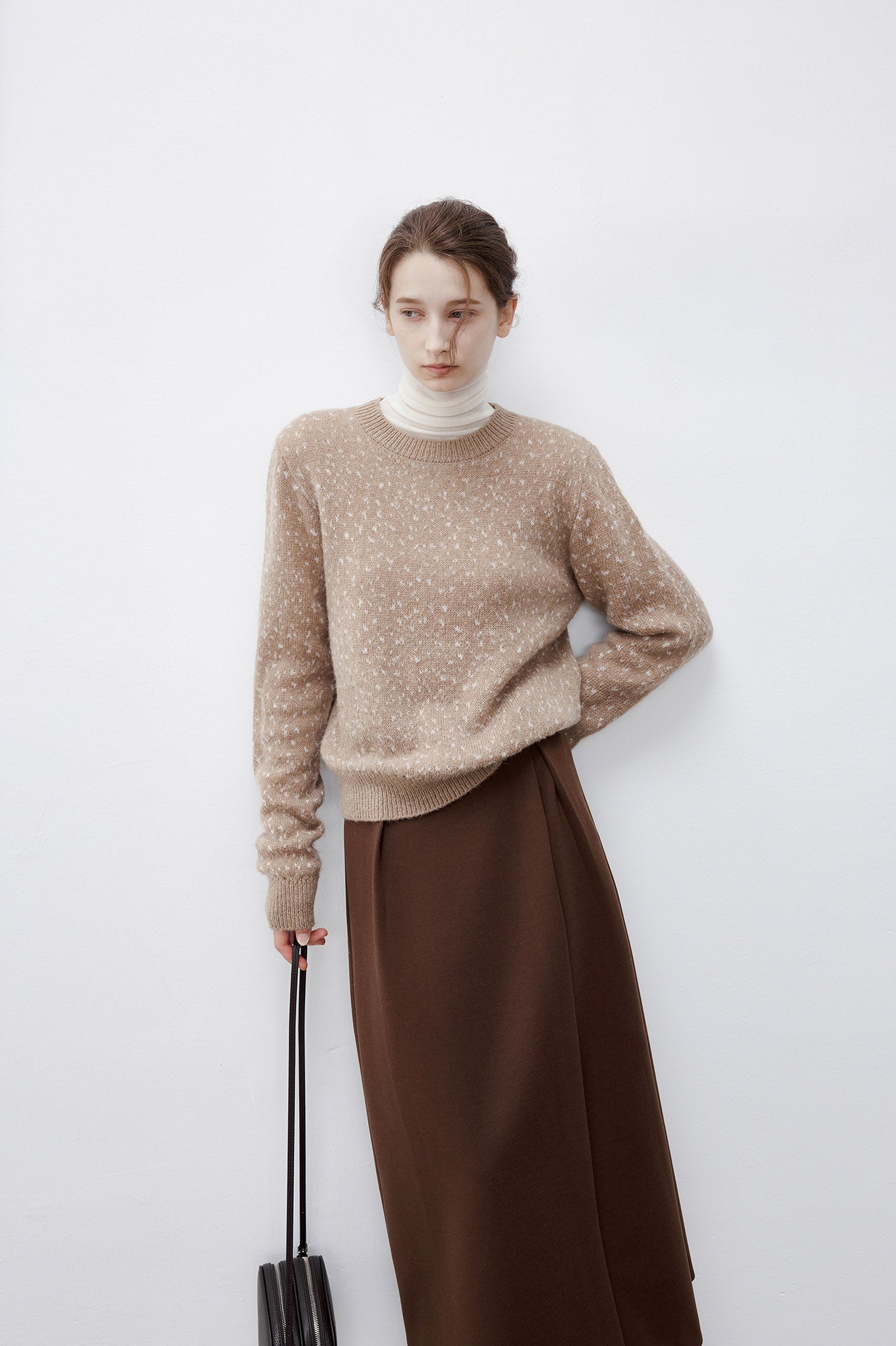 Wool Blend Jacquard Crew Neck Sweater