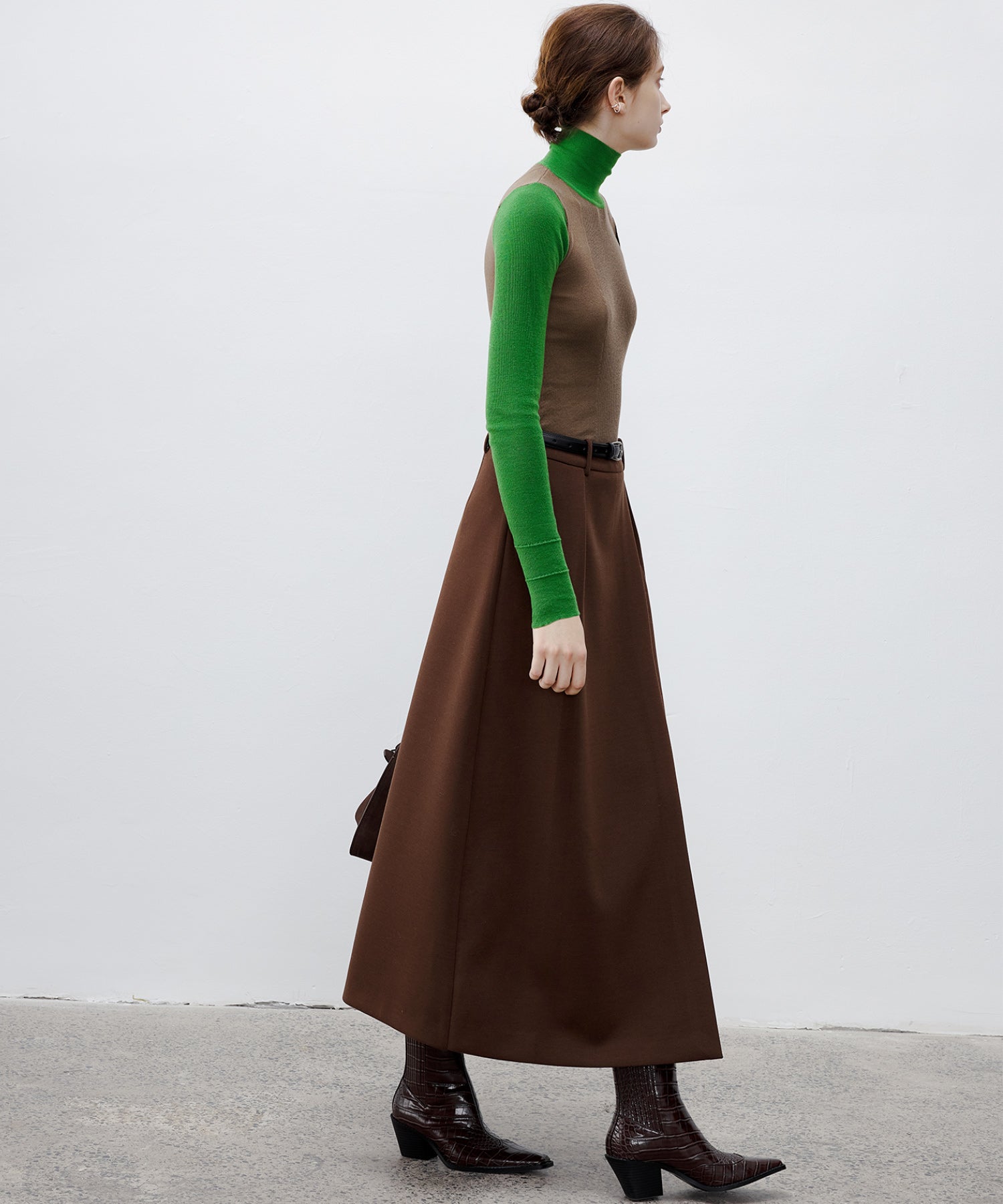 Bicolor High Neck Wool Knit Top