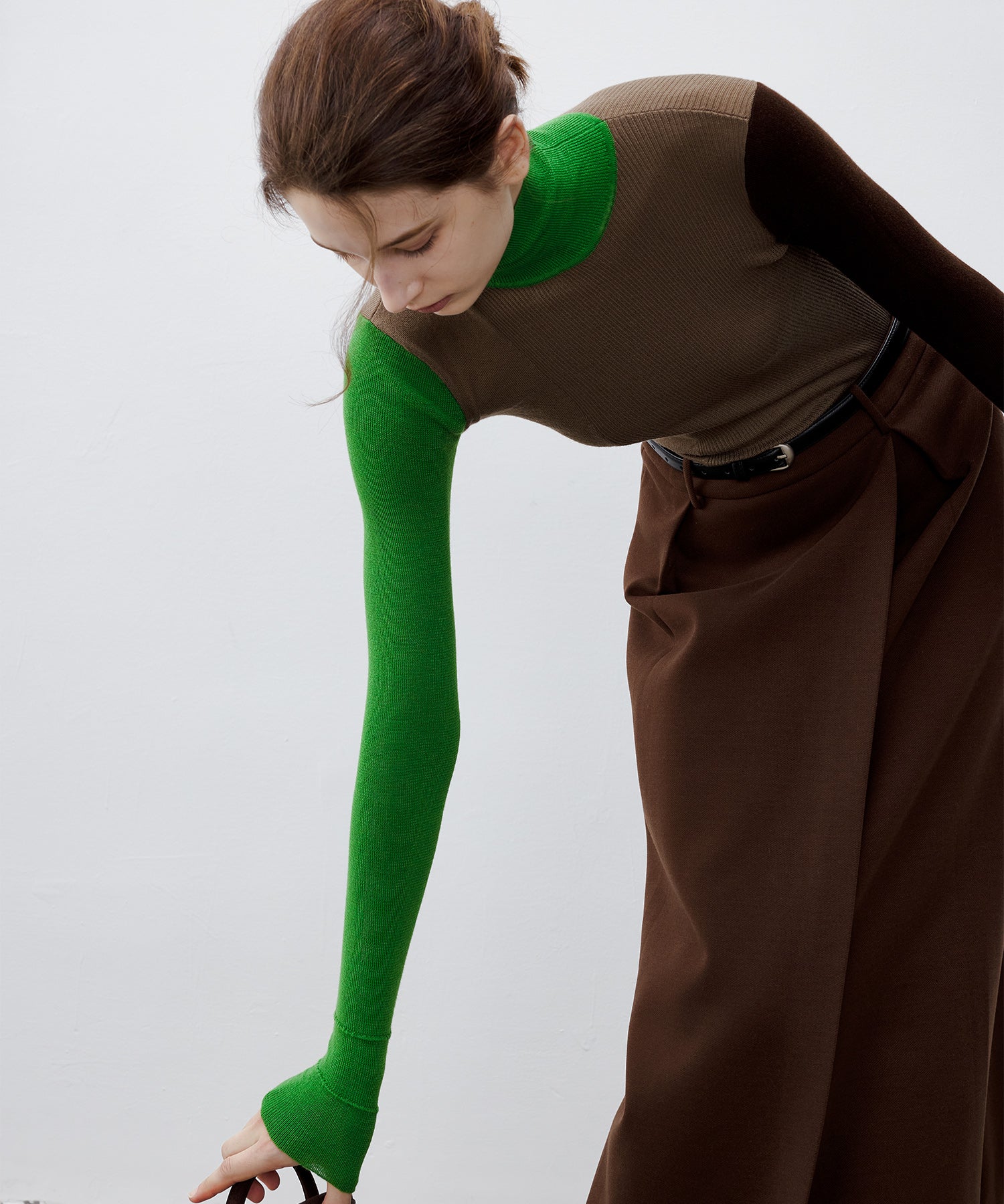 Bicolor High Neck Wool Knit Top