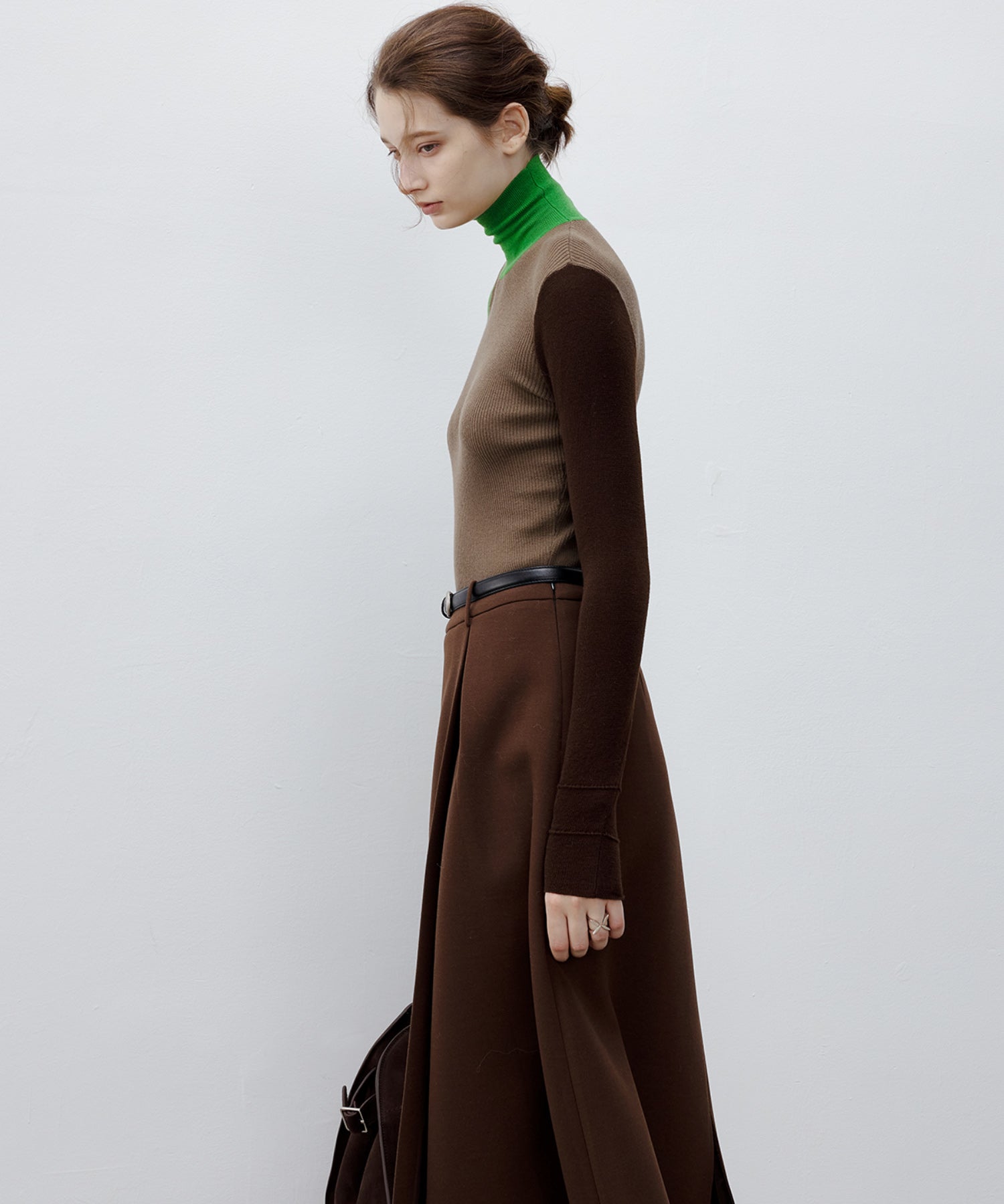 Bicolor High Neck Wool Knit Top