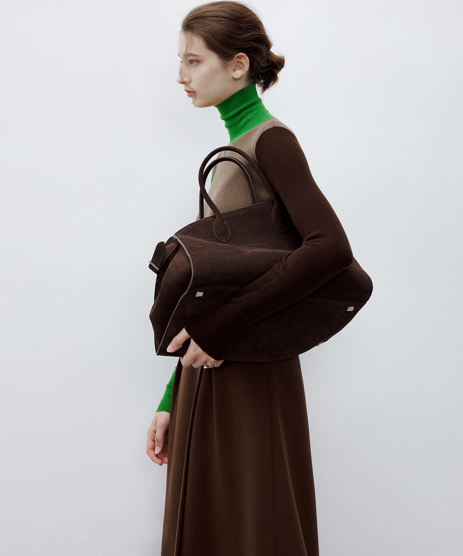 Bicolor High Neck Wool Knit Top