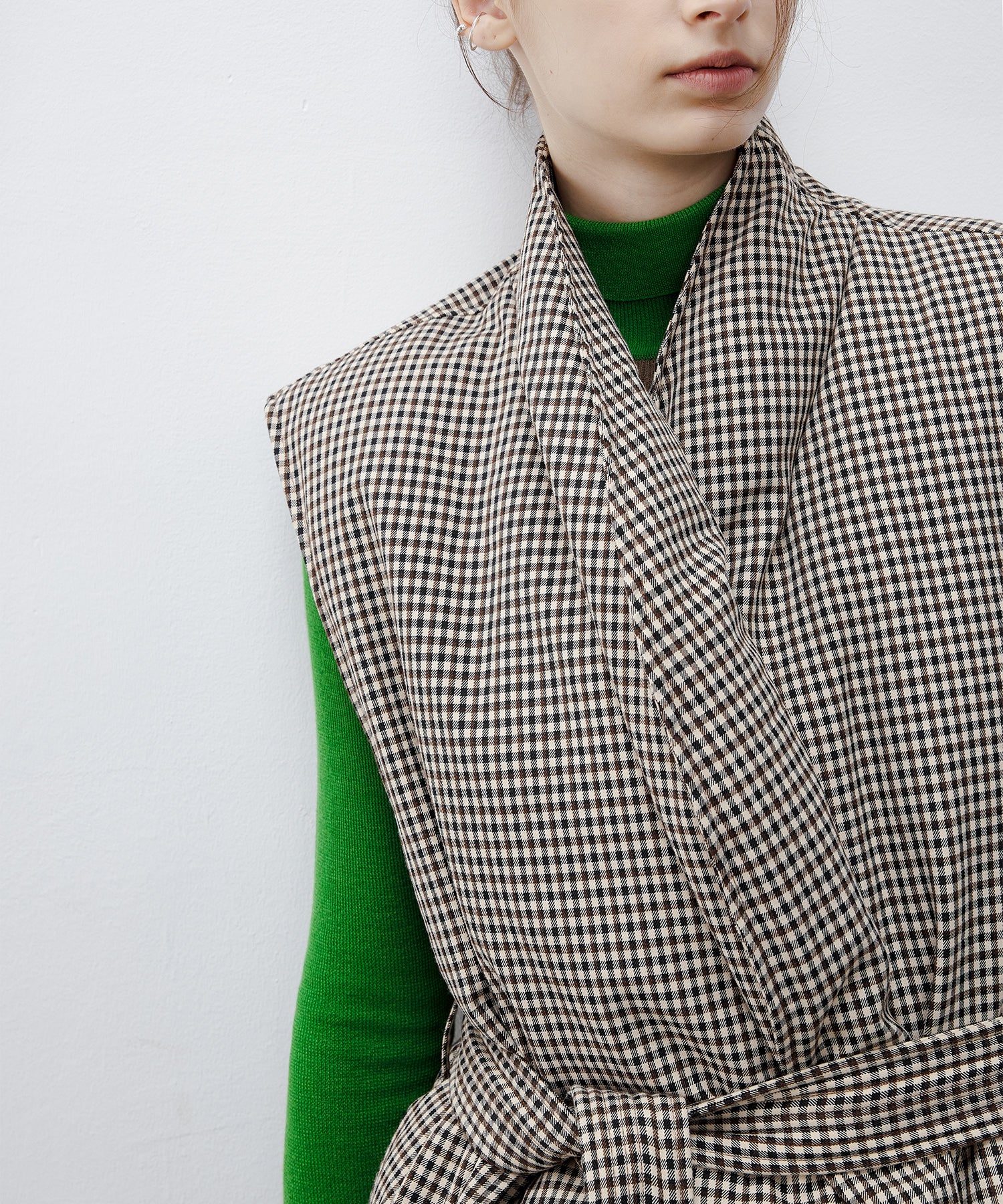 Bicolor High Neck Wool Knit Top