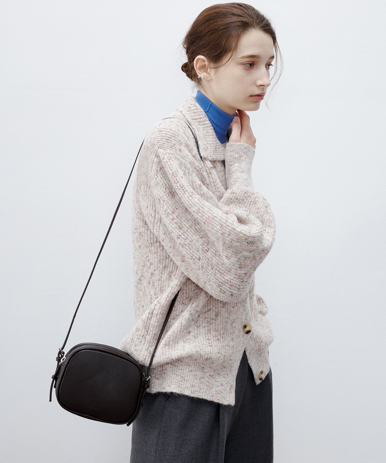 Bicolor High Neck Wool Knit Top