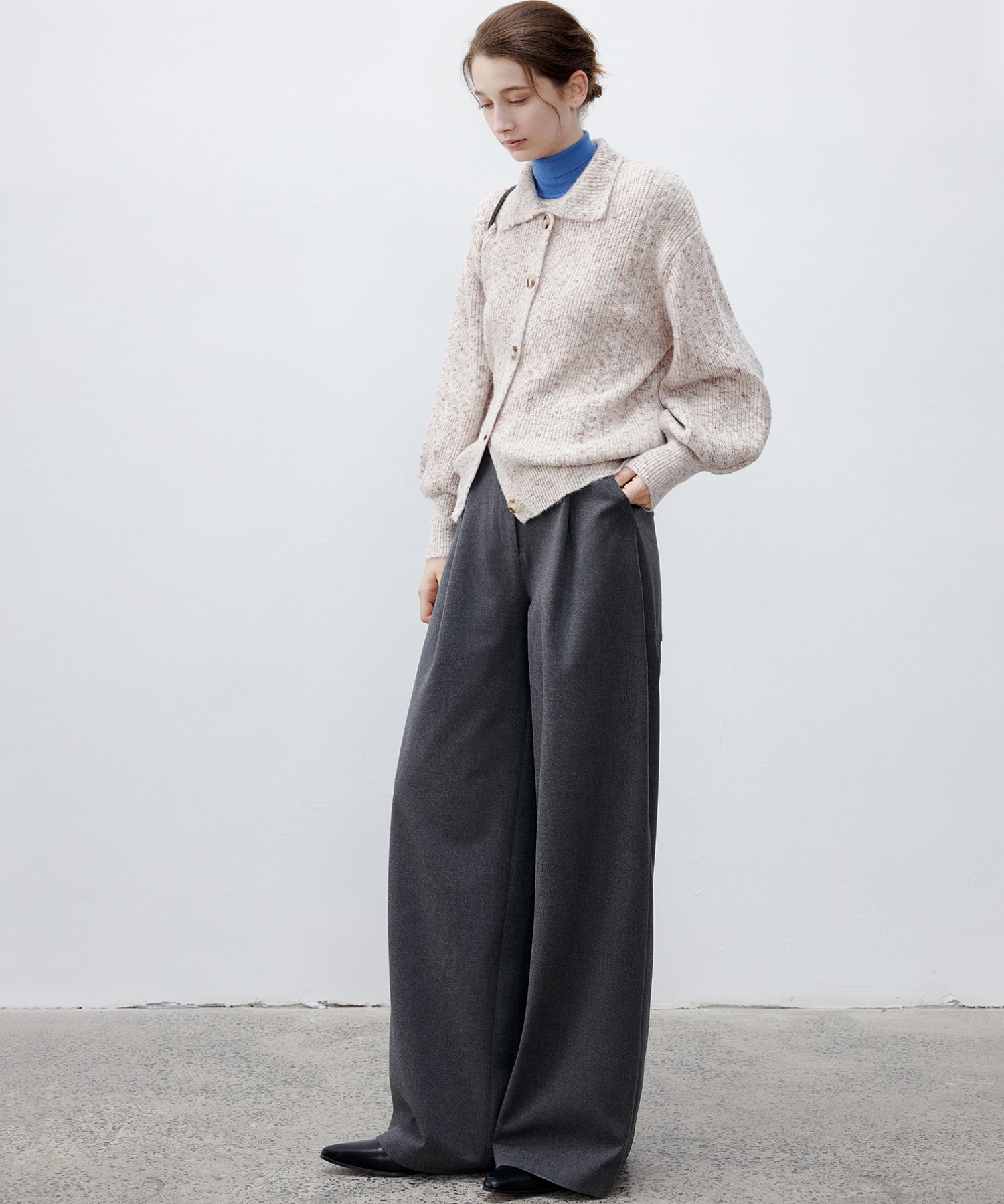 Bicolor High Neck Wool Knit Top