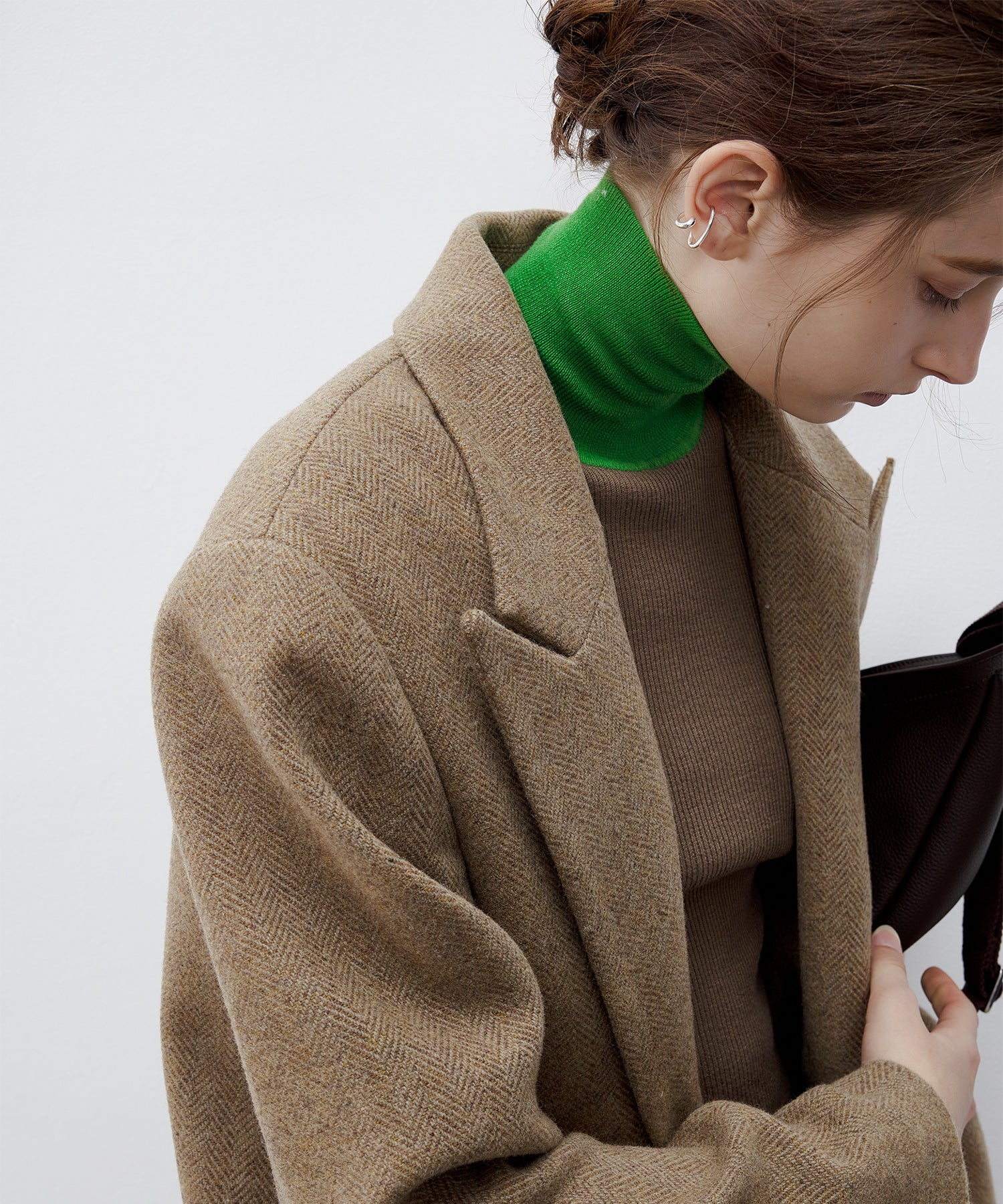 Bicolor High Neck Wool Knit Top