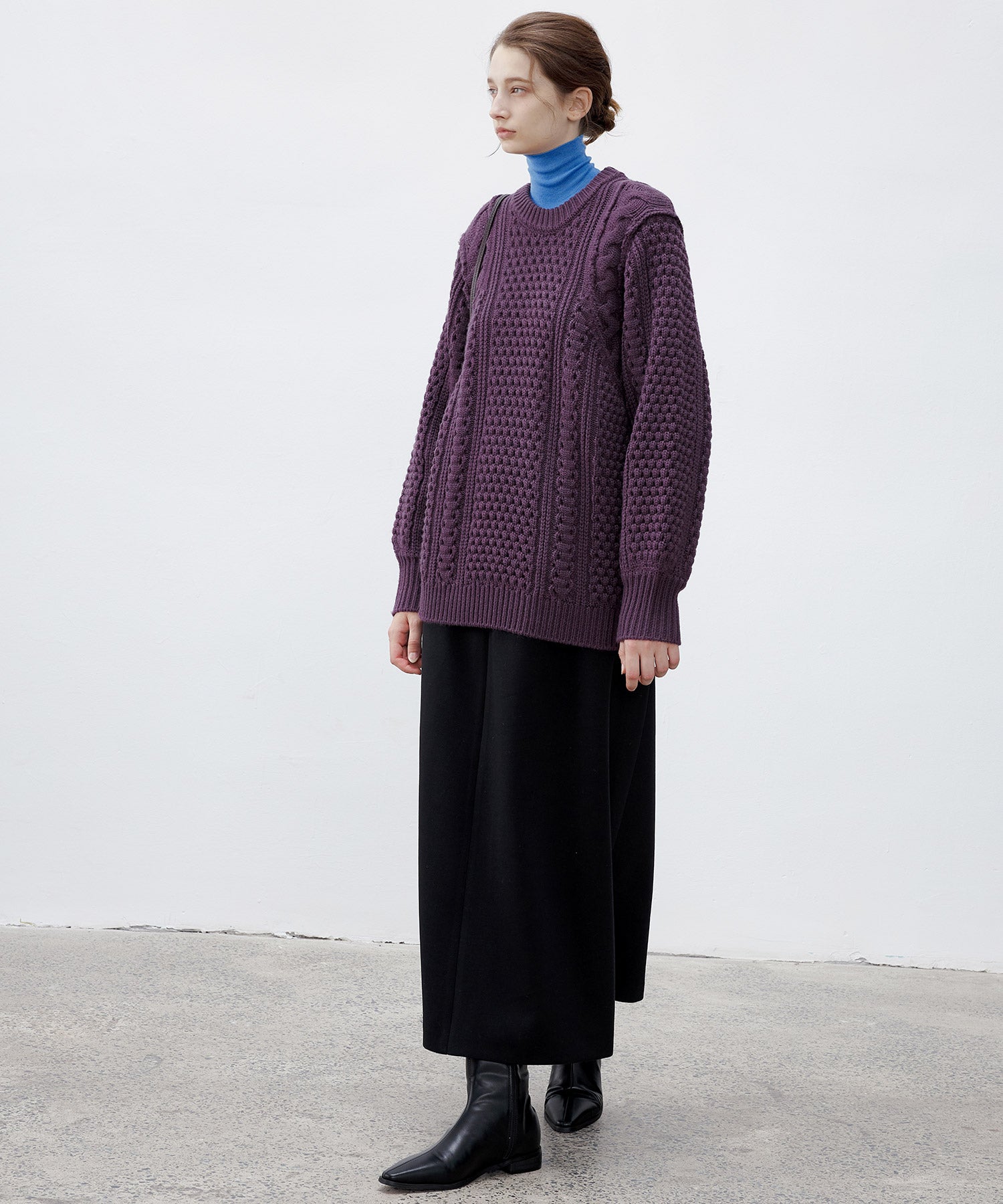 Textured Wool Blend Aran Sweater