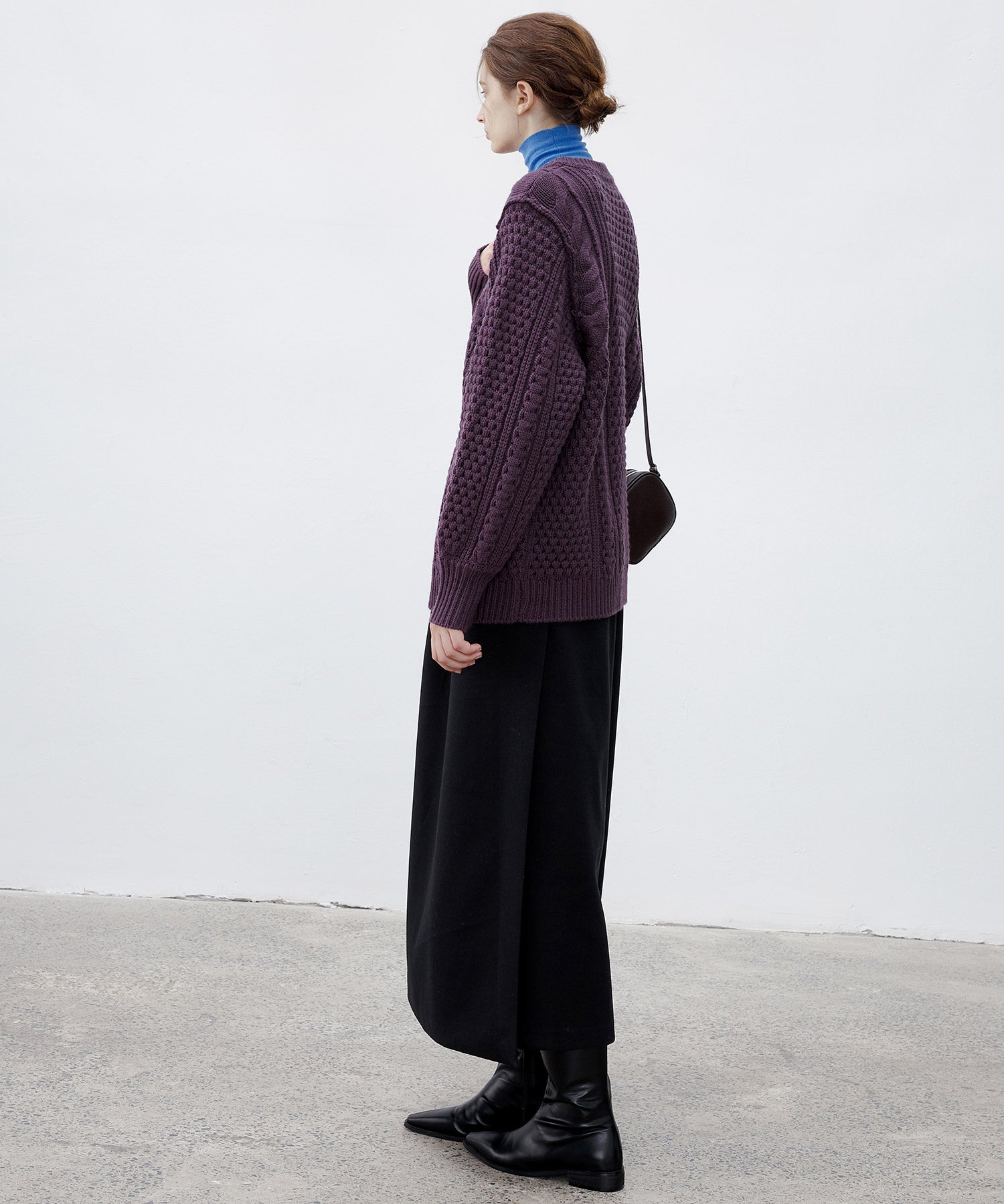 Textured Wool Blend Aran Sweater