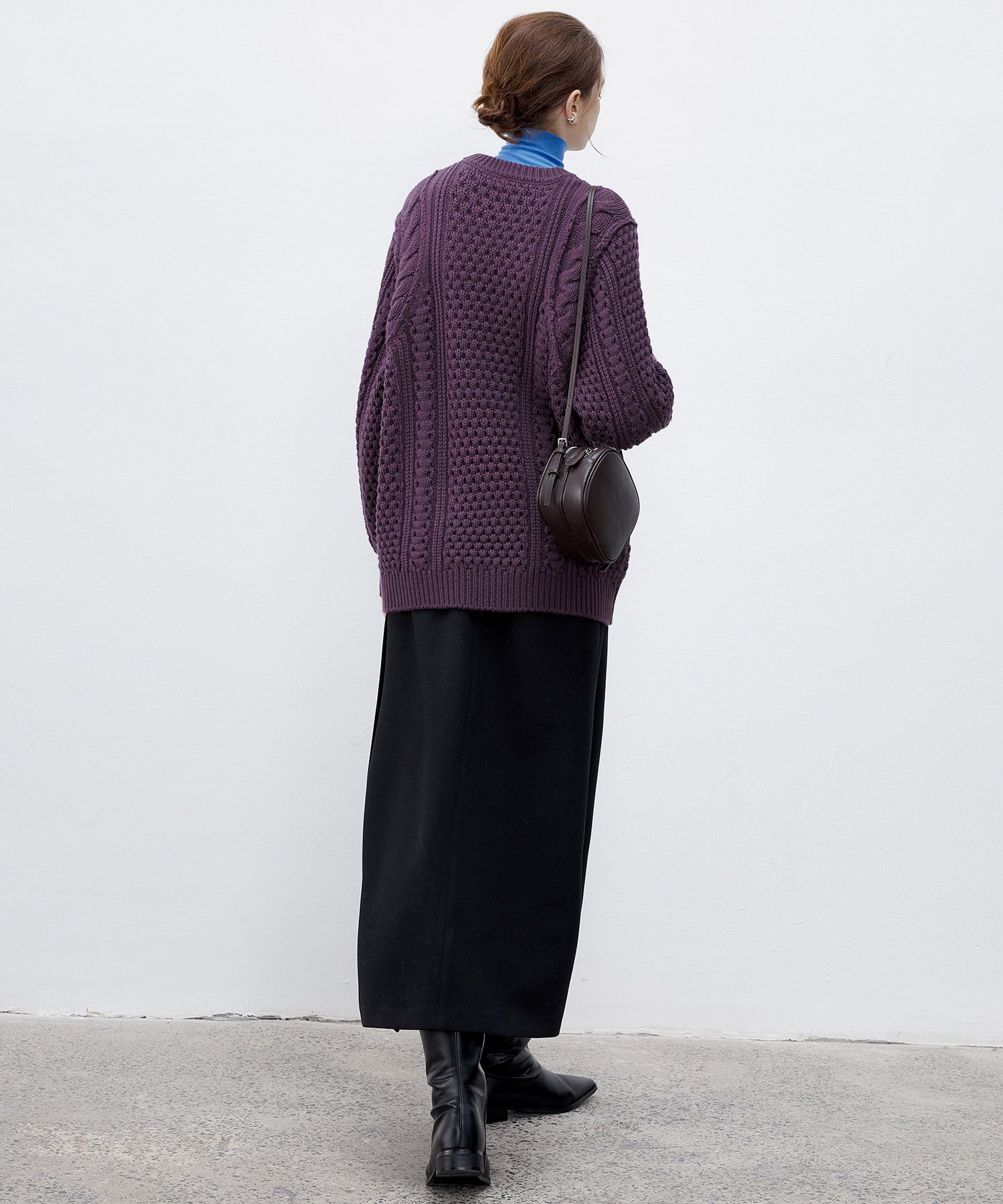 Textured Wool Blend Aran Sweater