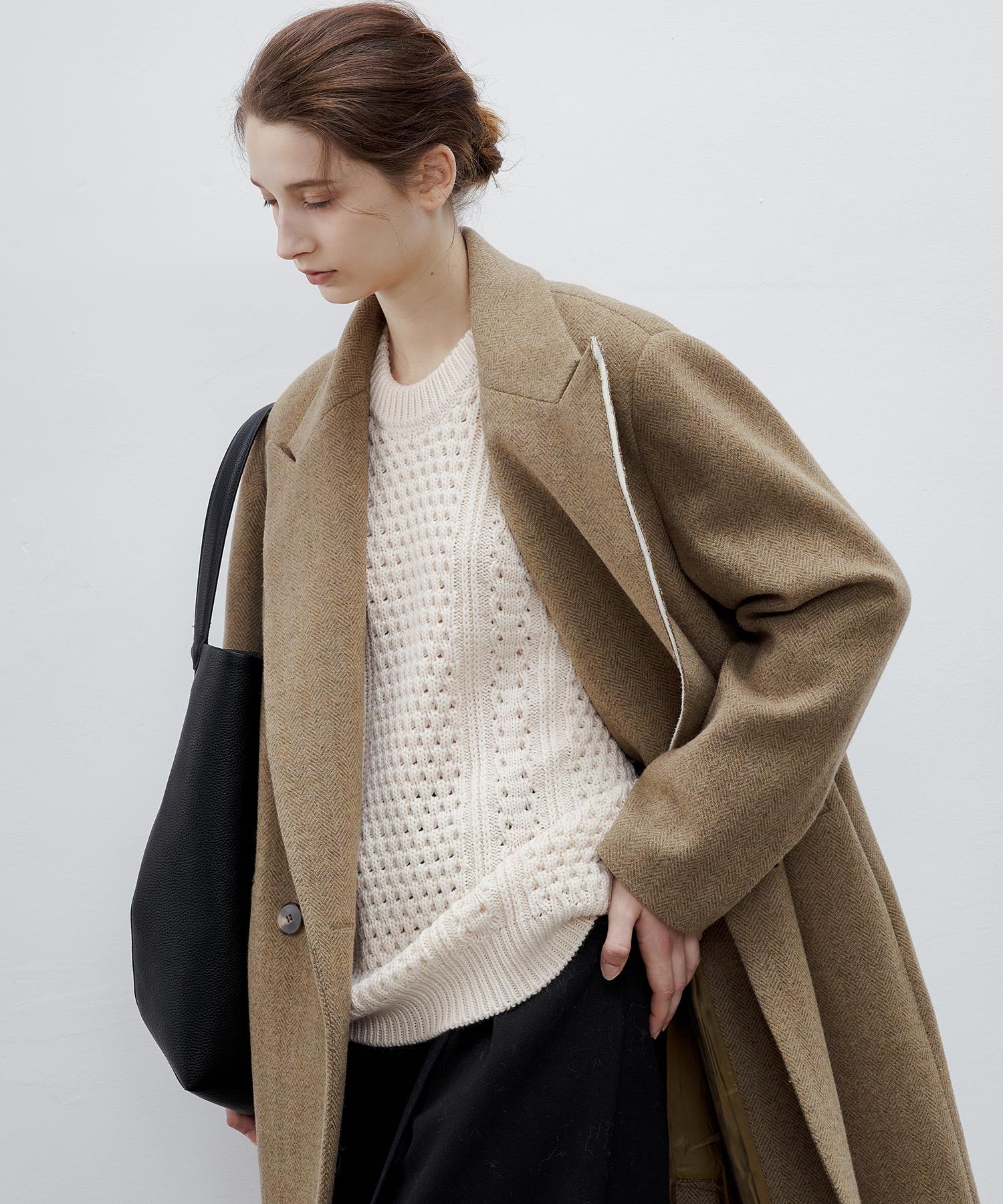 Textured Wool Blend Aran Sweater