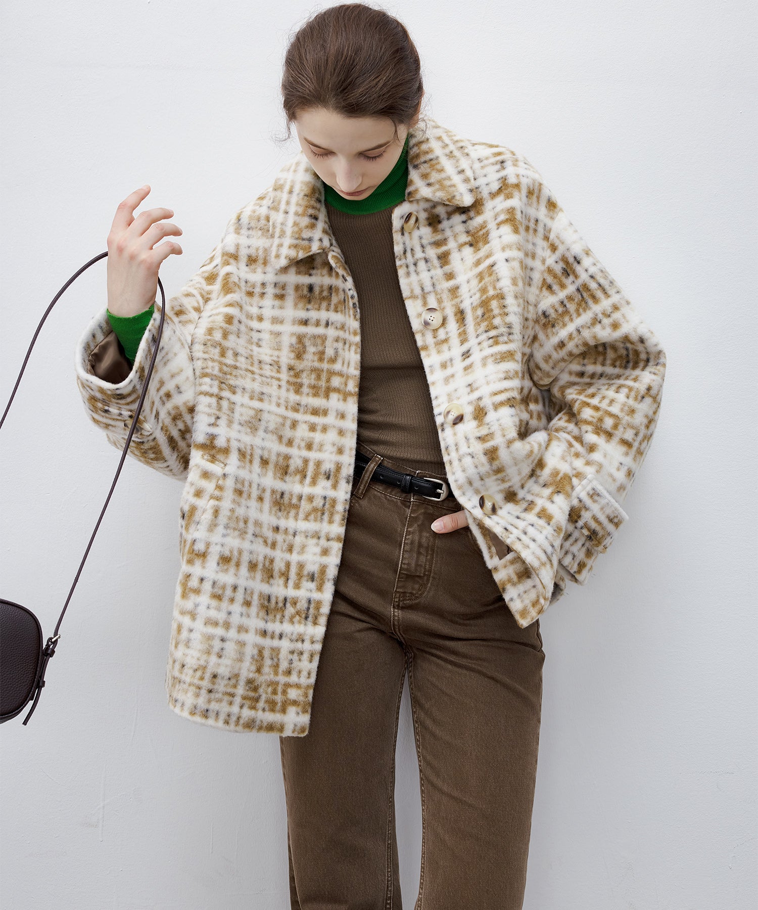 Hazy Plaid Tailored Wool Short Over-coat