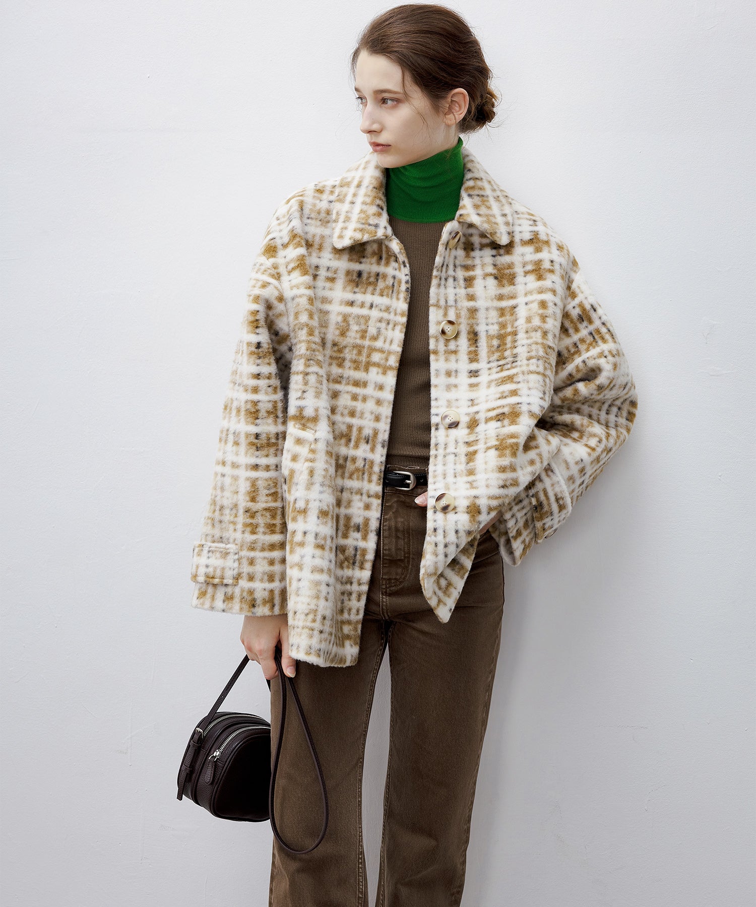 Hazy Plaid Tailored Wool Short Over-coat