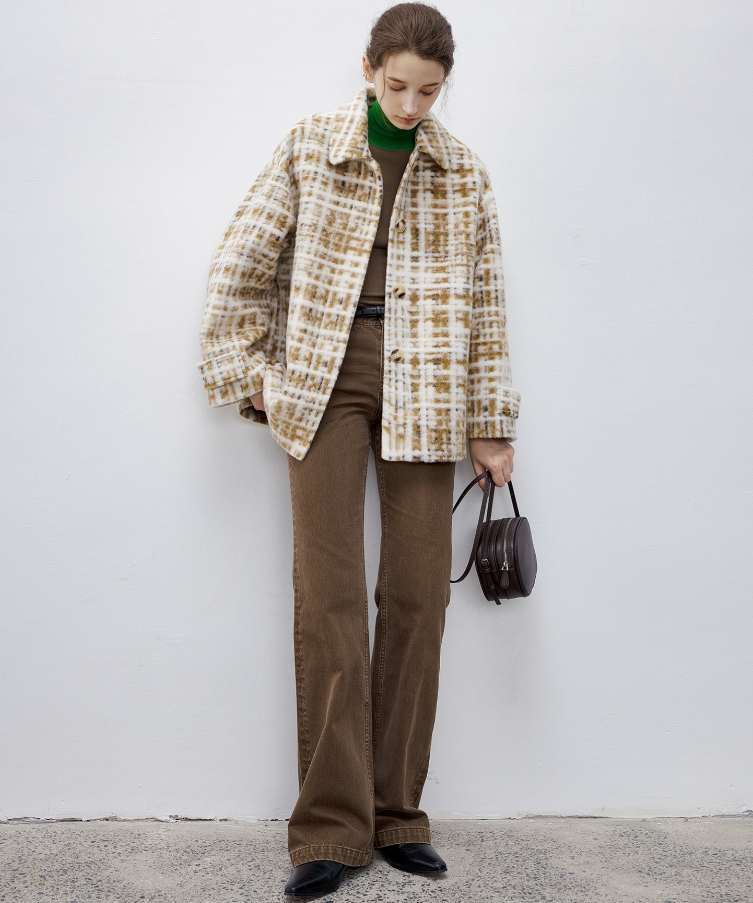 Bicolor High Neck Wool Knit Top