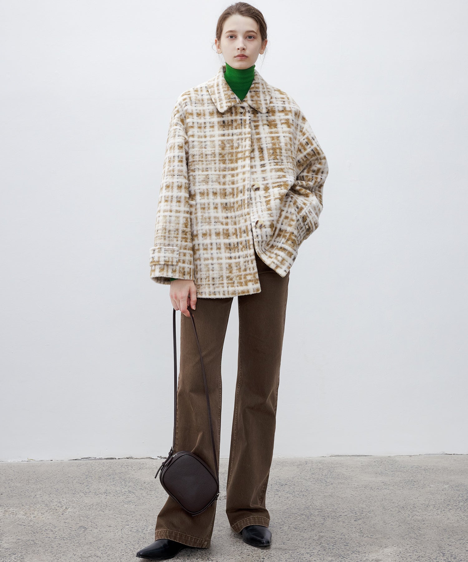 Hazy Plaid Tailored Wool Short Over-coat