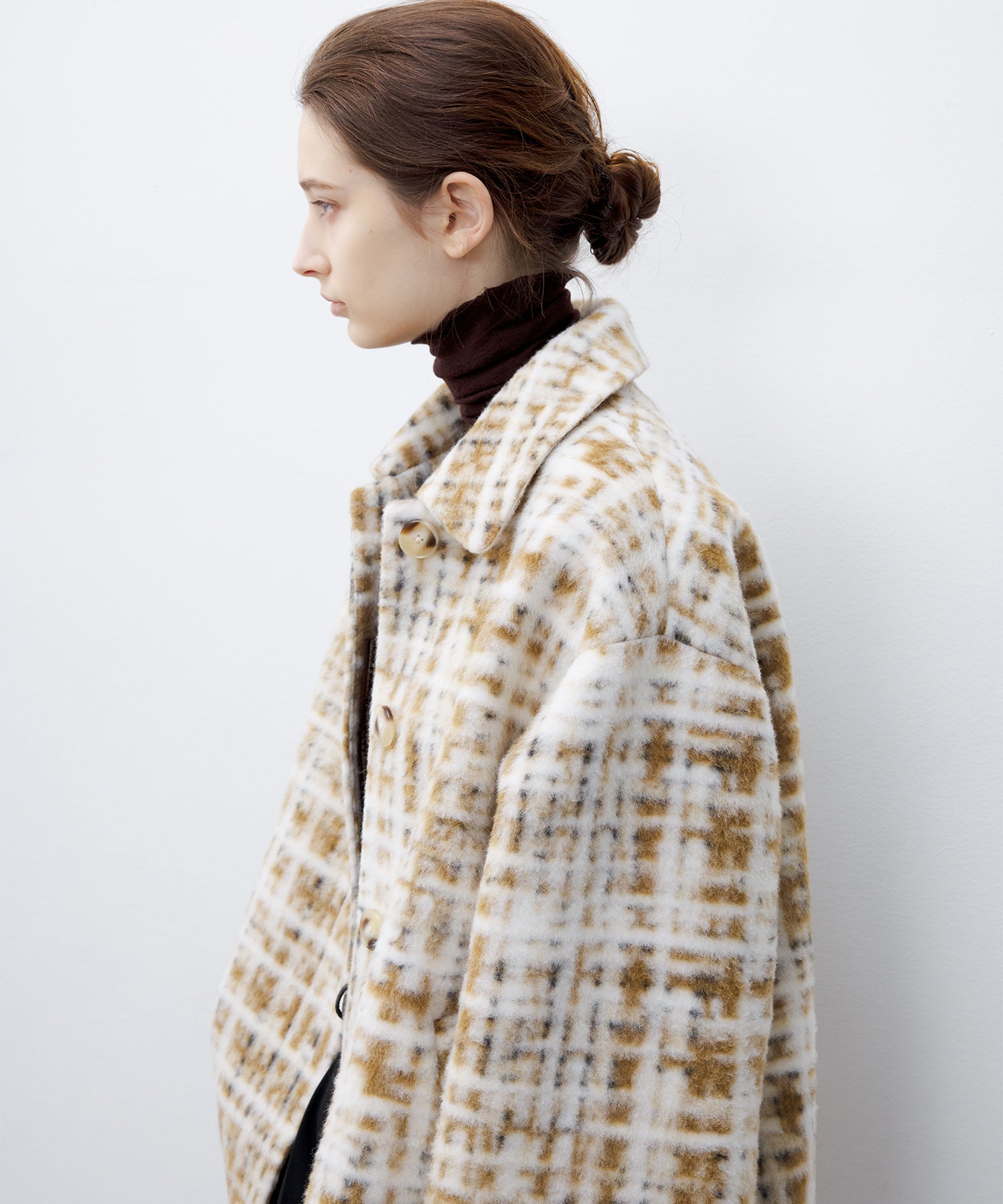 Hazy Plaid Tailored Wool Short Over-coat