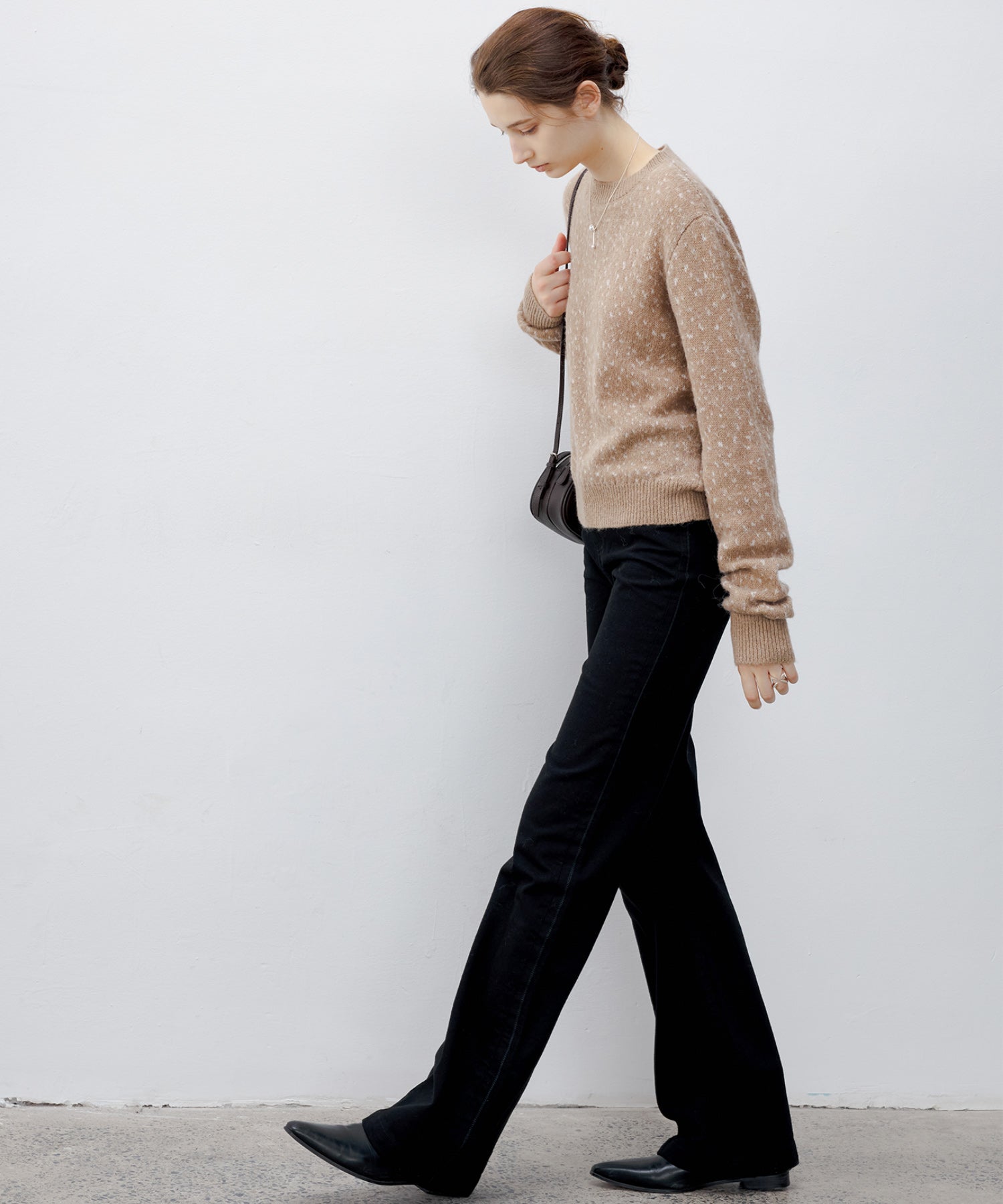 Wool Blend Jacquard Crew Neck Sweater