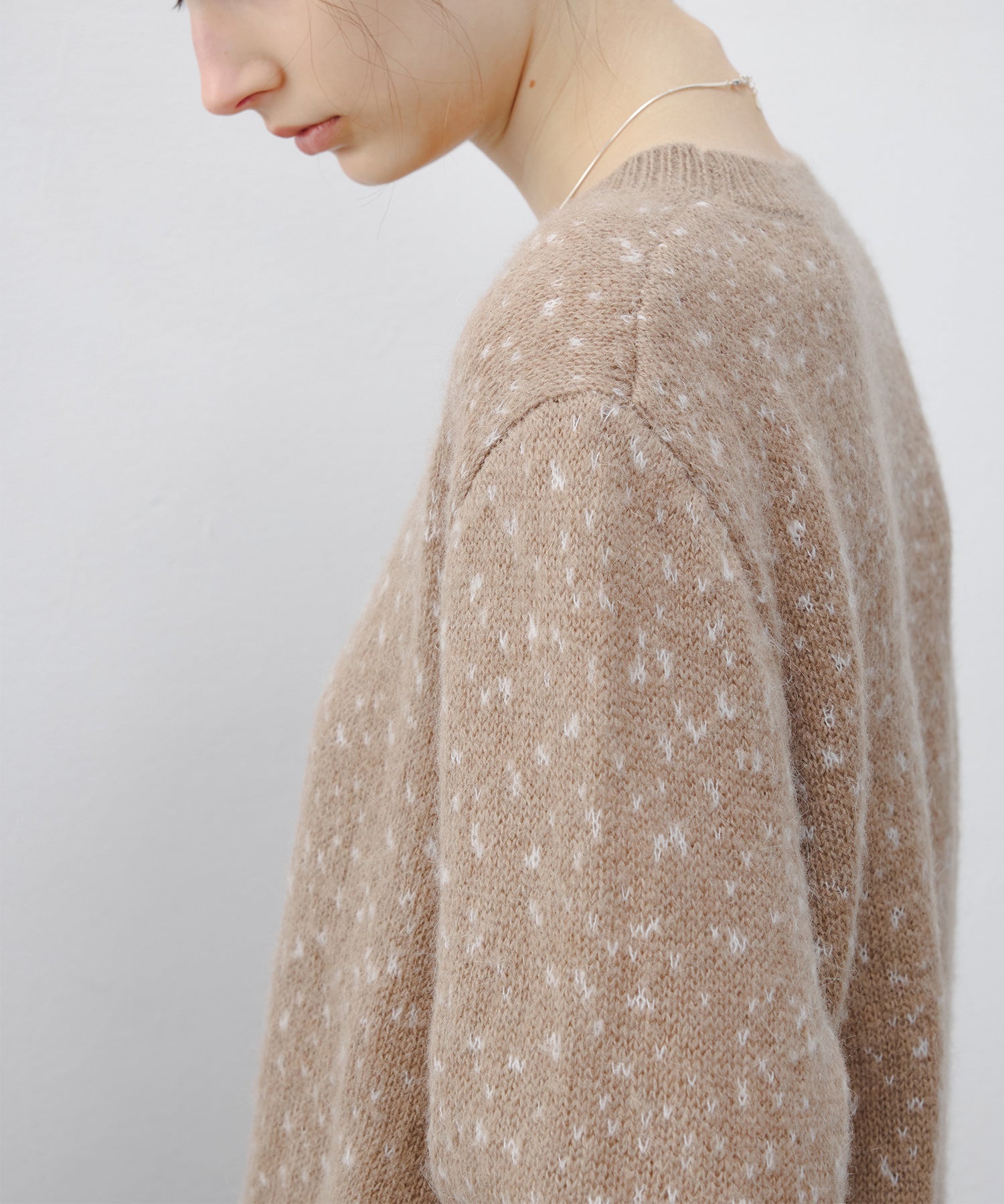 Wool Blend Jacquard Crew Neck Sweater