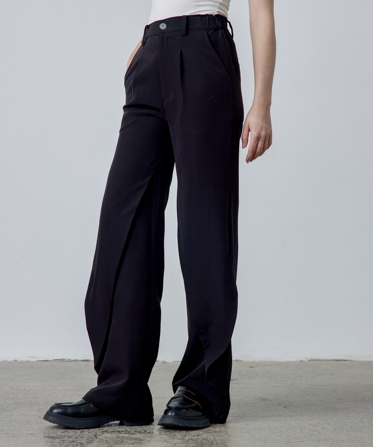 Drape Panel Wide-Leg Flare Trousers