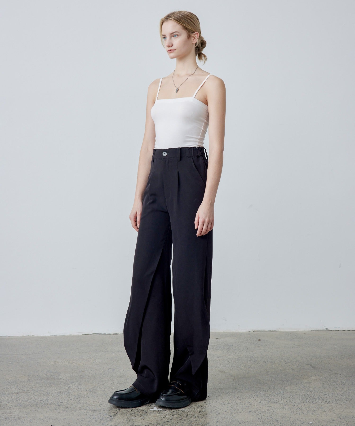 Drape Panel Wide-Leg Flare Trousers