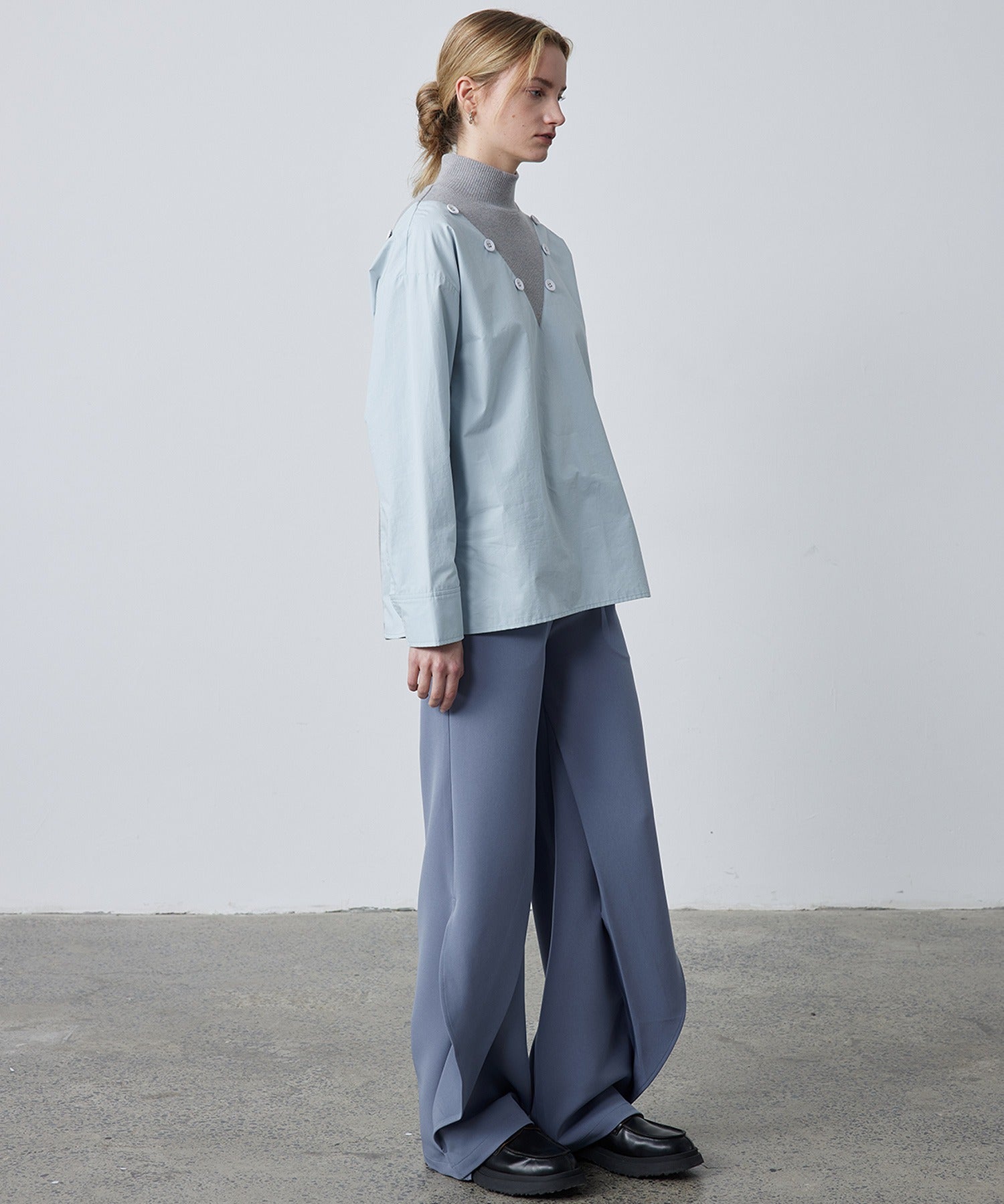 Drape Panel Wide-Leg Flare Trousers
