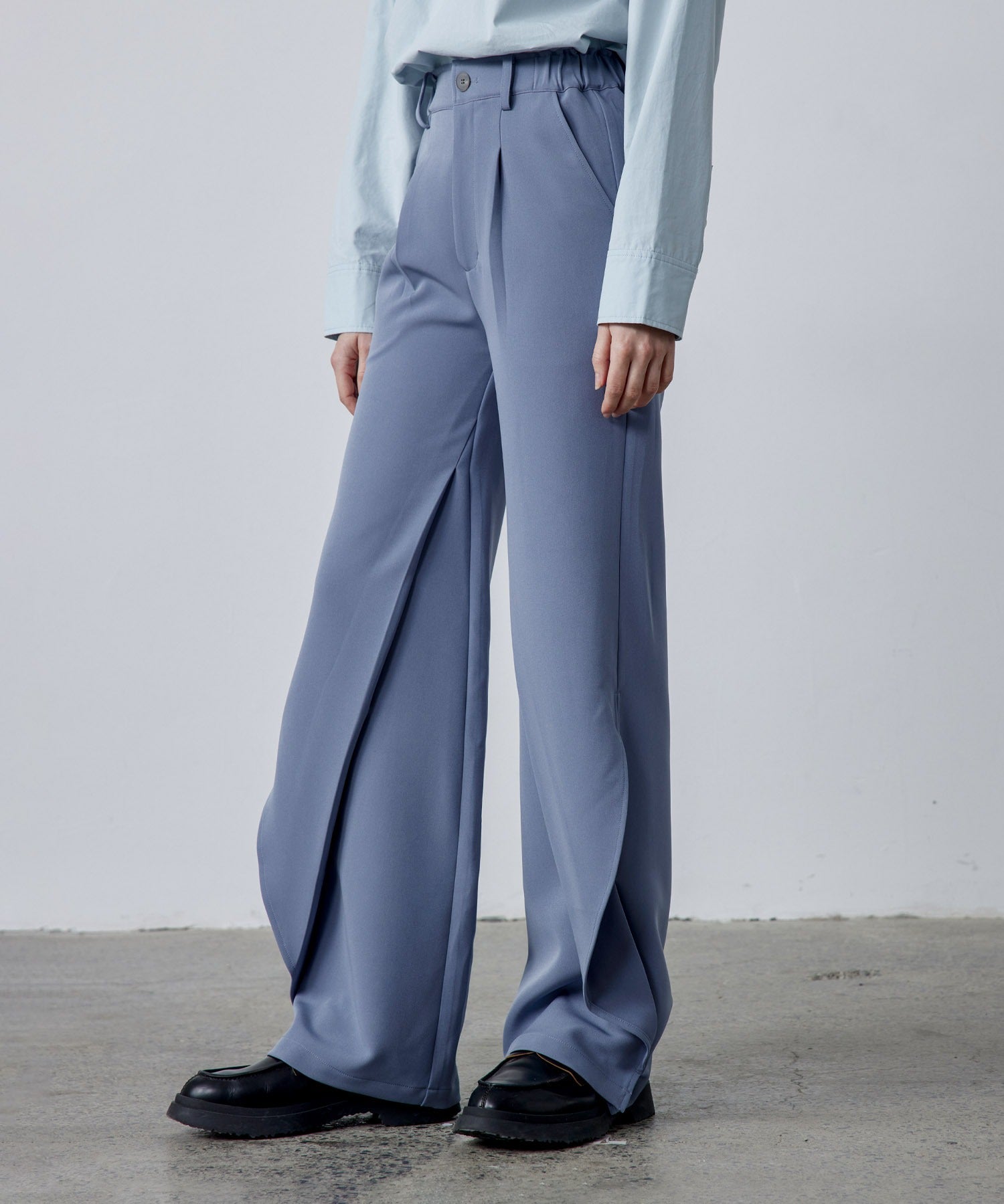 Drape Panel Wide-Leg Flare Trousers