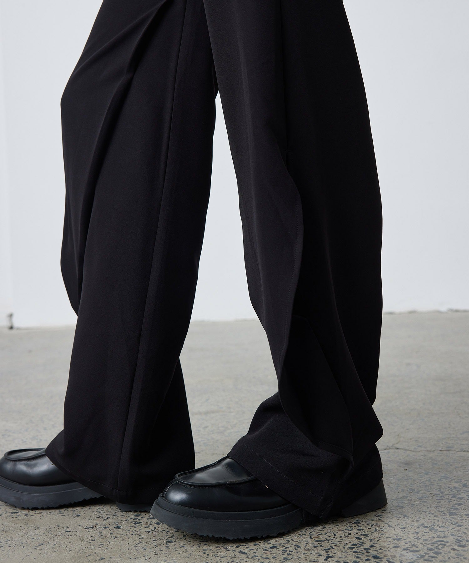 Drape Panel Wide-Leg Flare Trousers