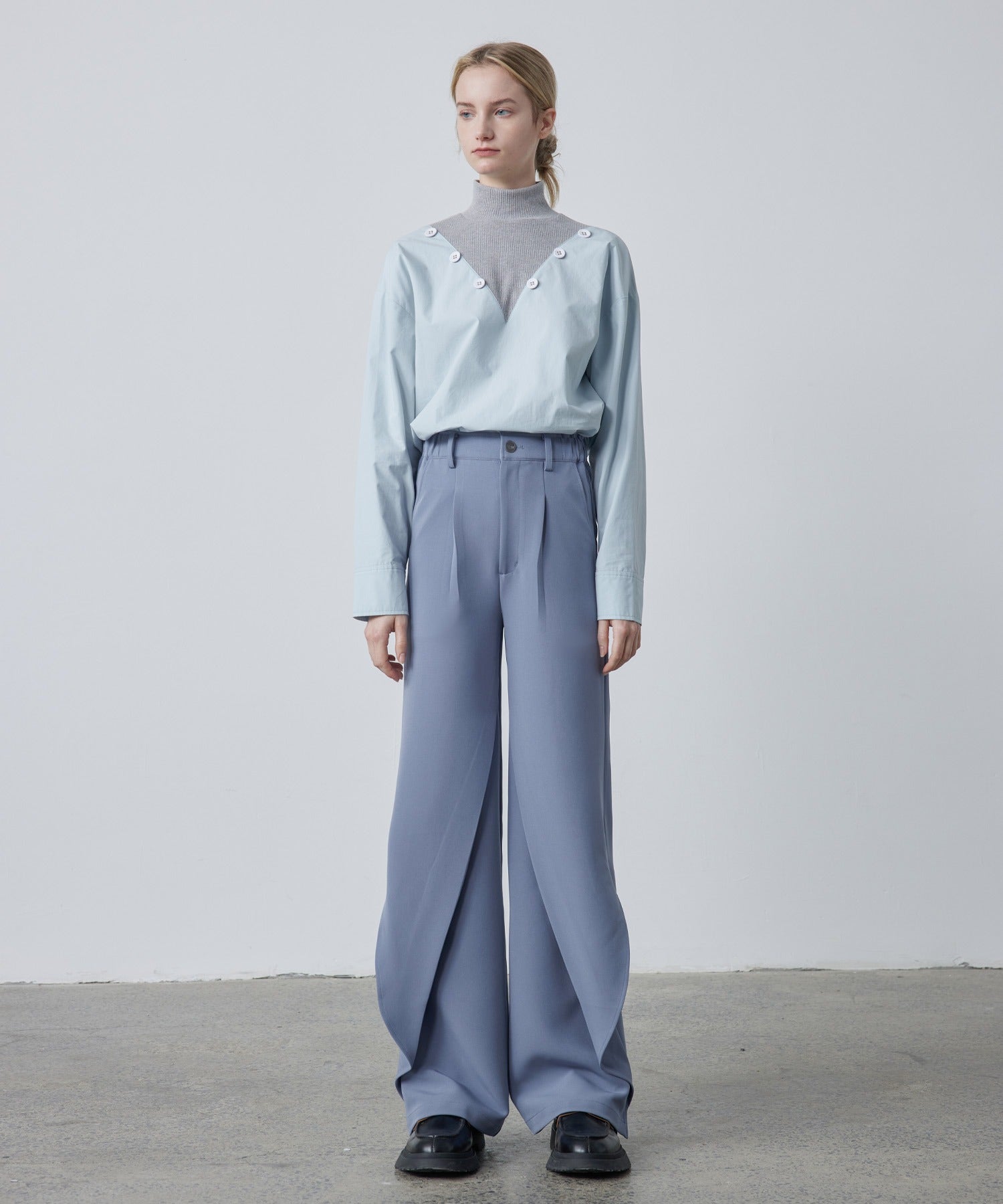 Drape Panel Wide-Leg Flare Trousers