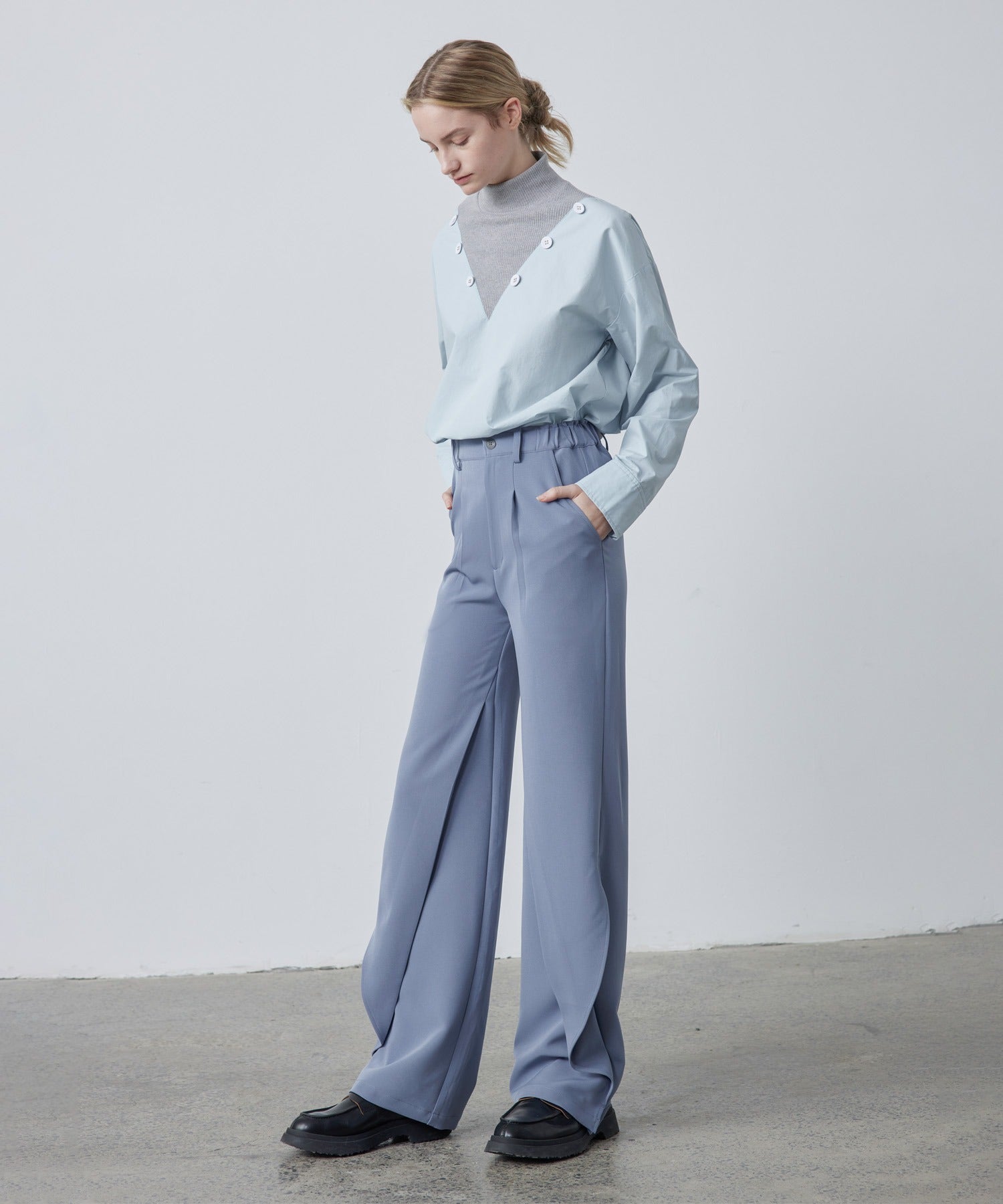 Drape Panel Wide-Leg Flare Trousers