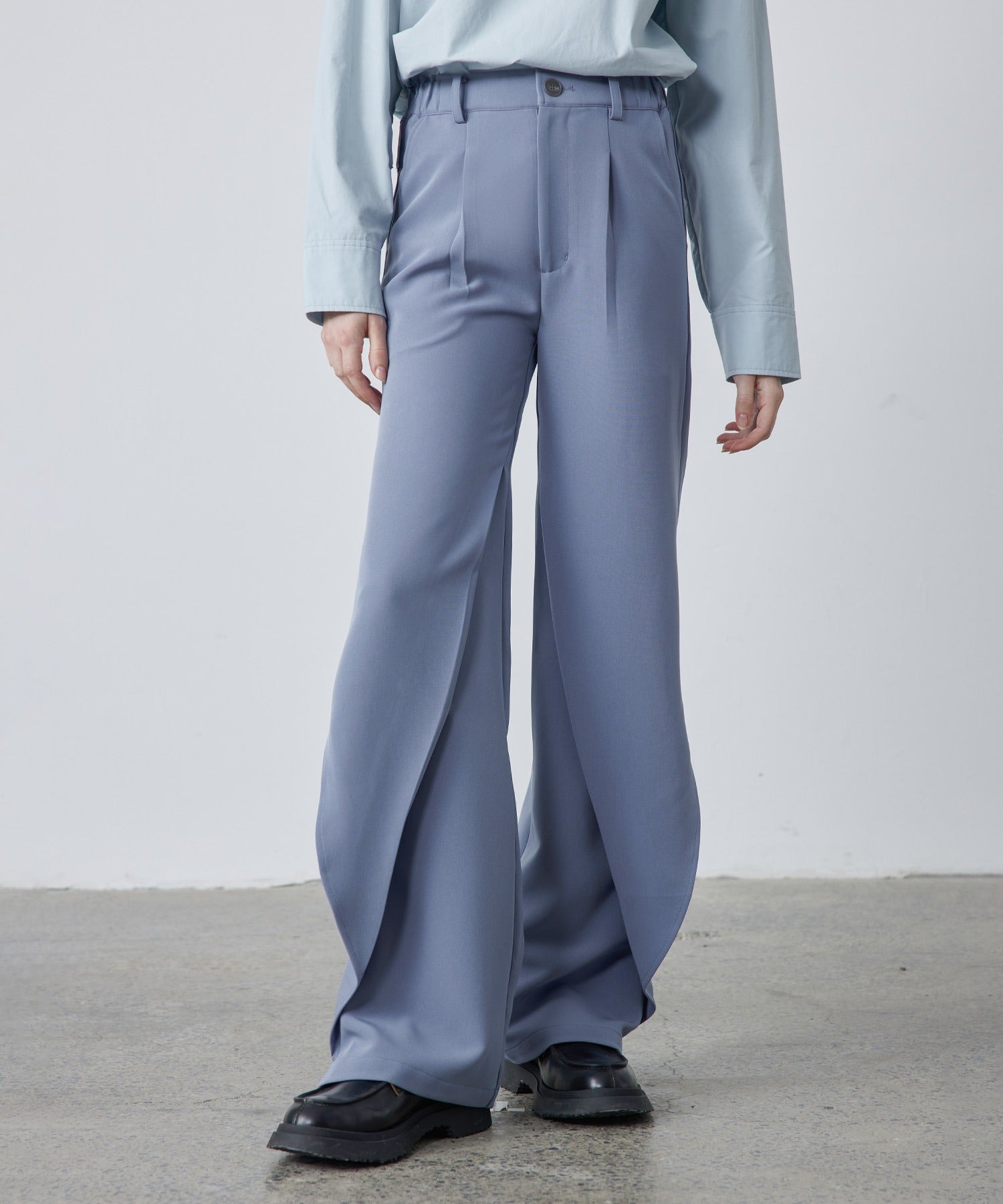 Drape Panel Wide-Leg Flare Trousers