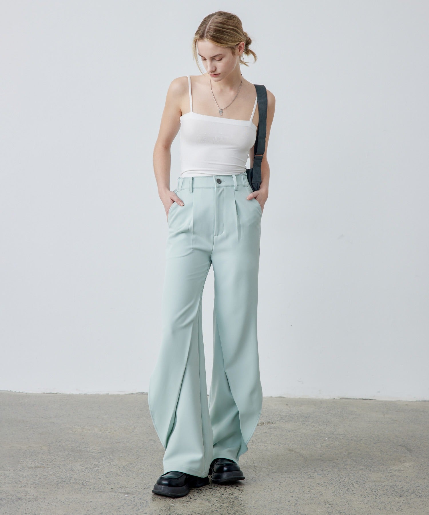 Drape Panel Wide-Leg Flare Trousers