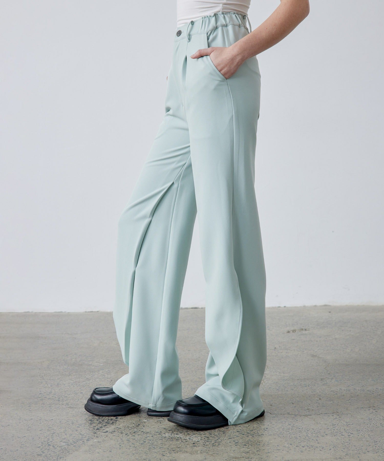 Drape Panel Wide-Leg Flare Trousers